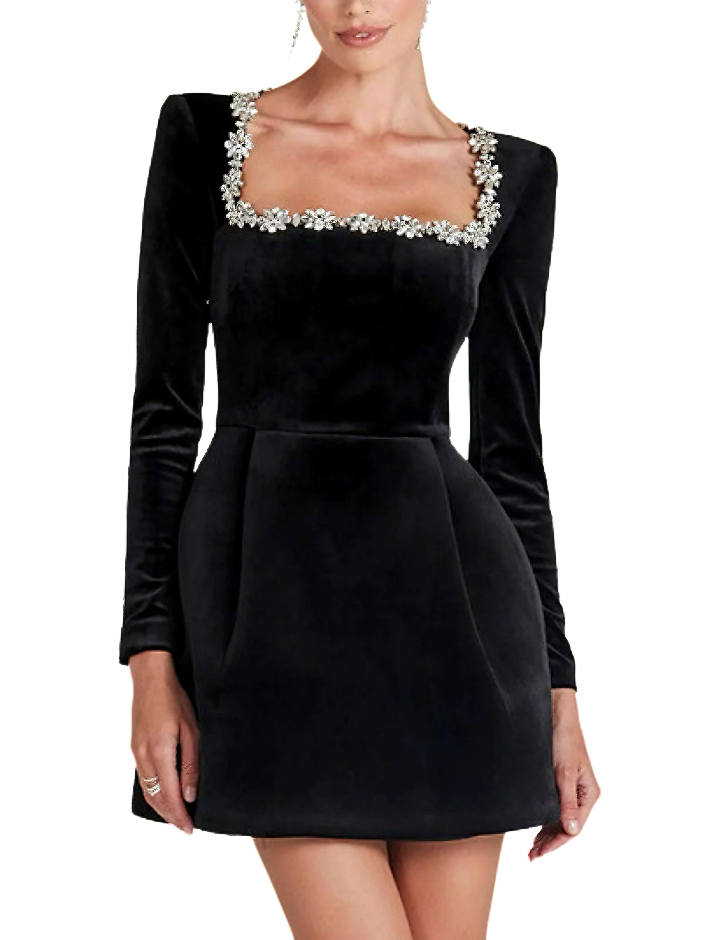 1960s Velvet Diamond Square Neck Dress - Image 8