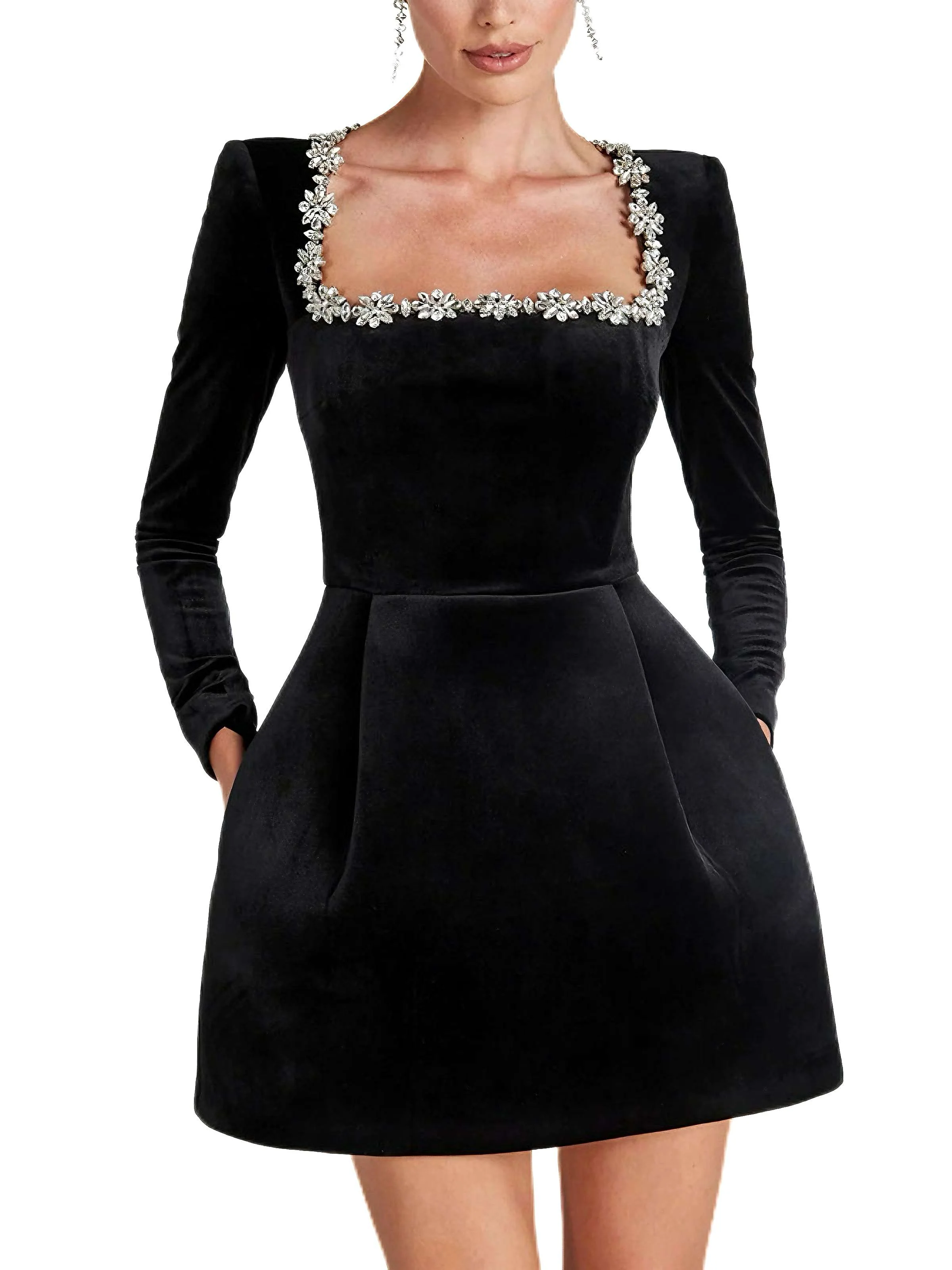 1960s Velvet Diamond Square Neck Dress - Image 9