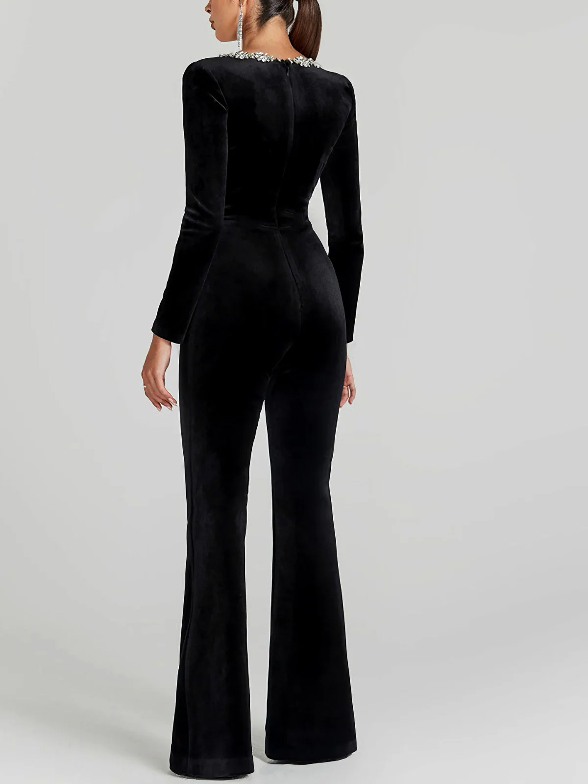 1960s Velvet Floral Diamond Square Neck Jumpsuit - Image 3
