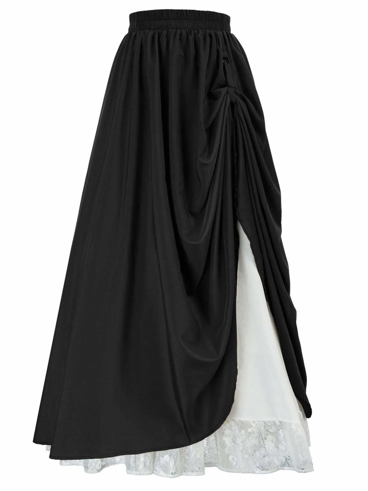1960s Victorian-Style Ruched Lace Maxi Skirt - Image 7