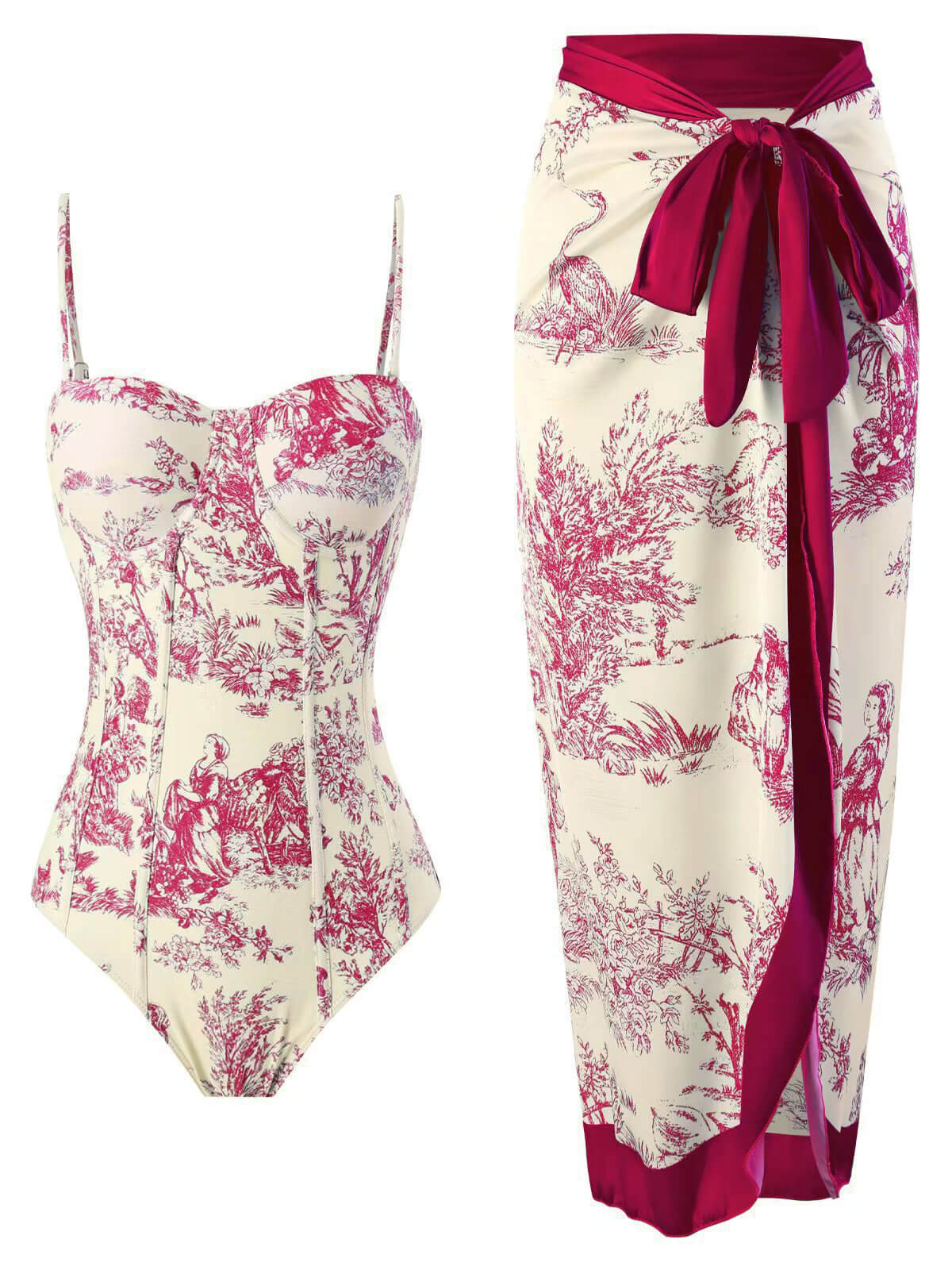 1960s Vintage Ink Floral Swimsuit & Cover-Up - Image 4