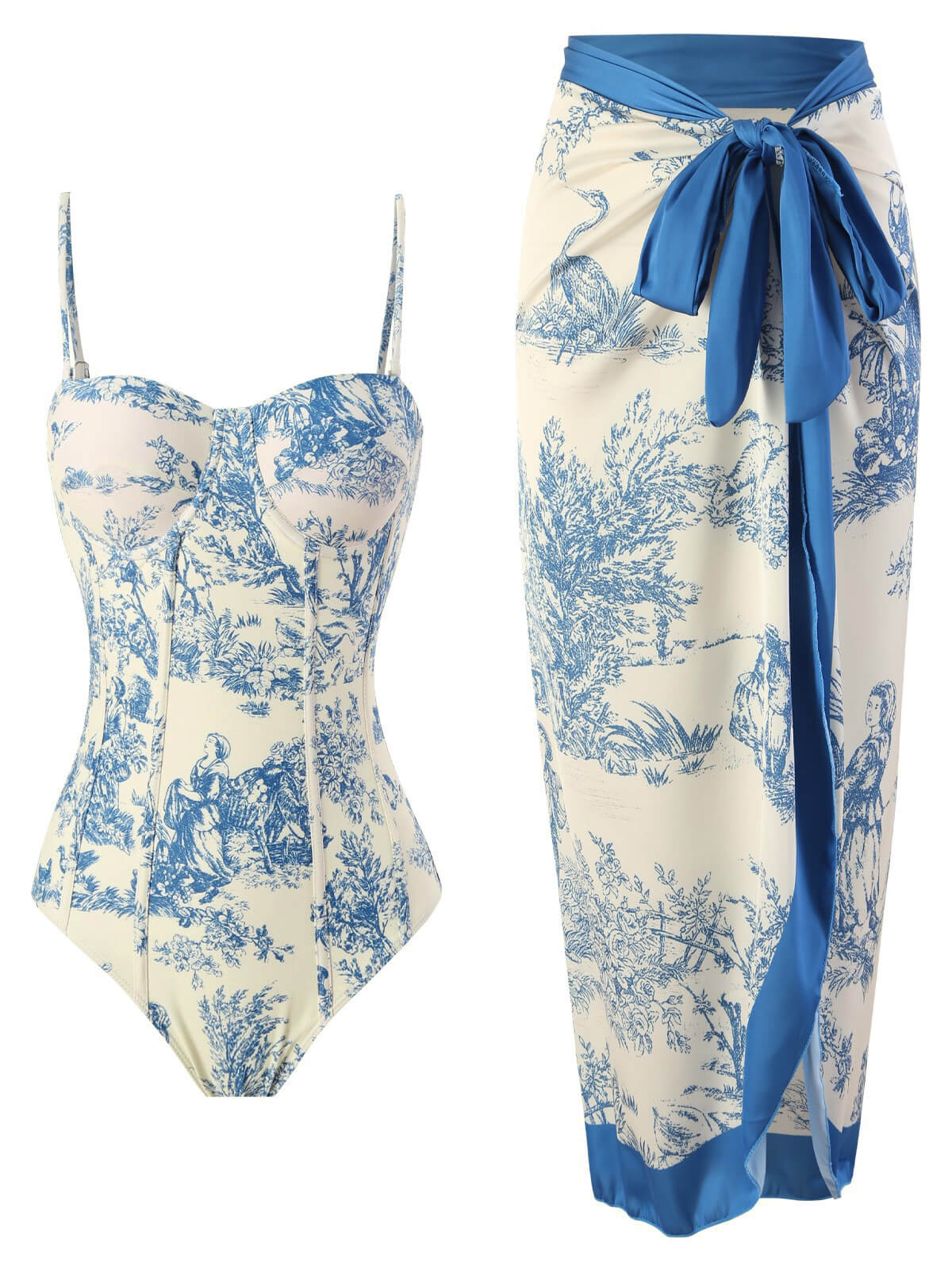 1960s Vintage Ink Floral Swimsuit & Cover-Up - Image 8