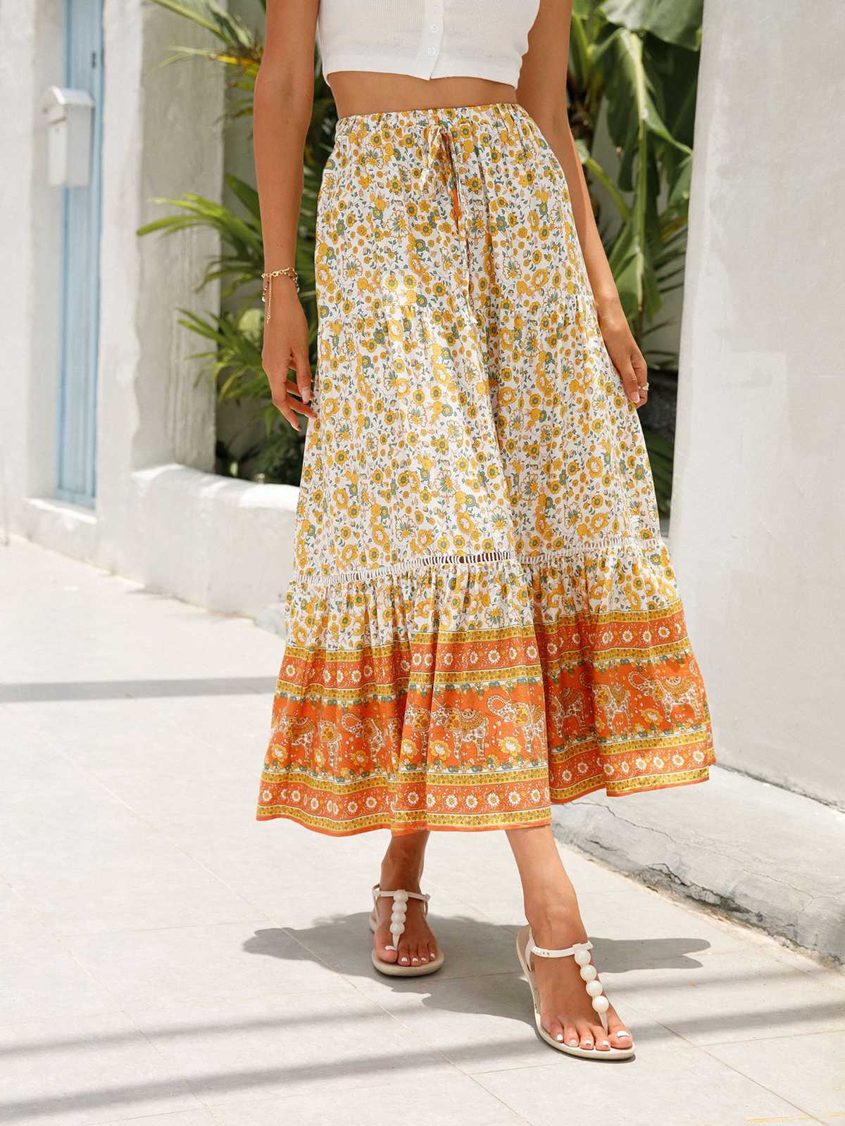 1960s Viscose Bohemian Ditsy Floral Skirt - Image 2