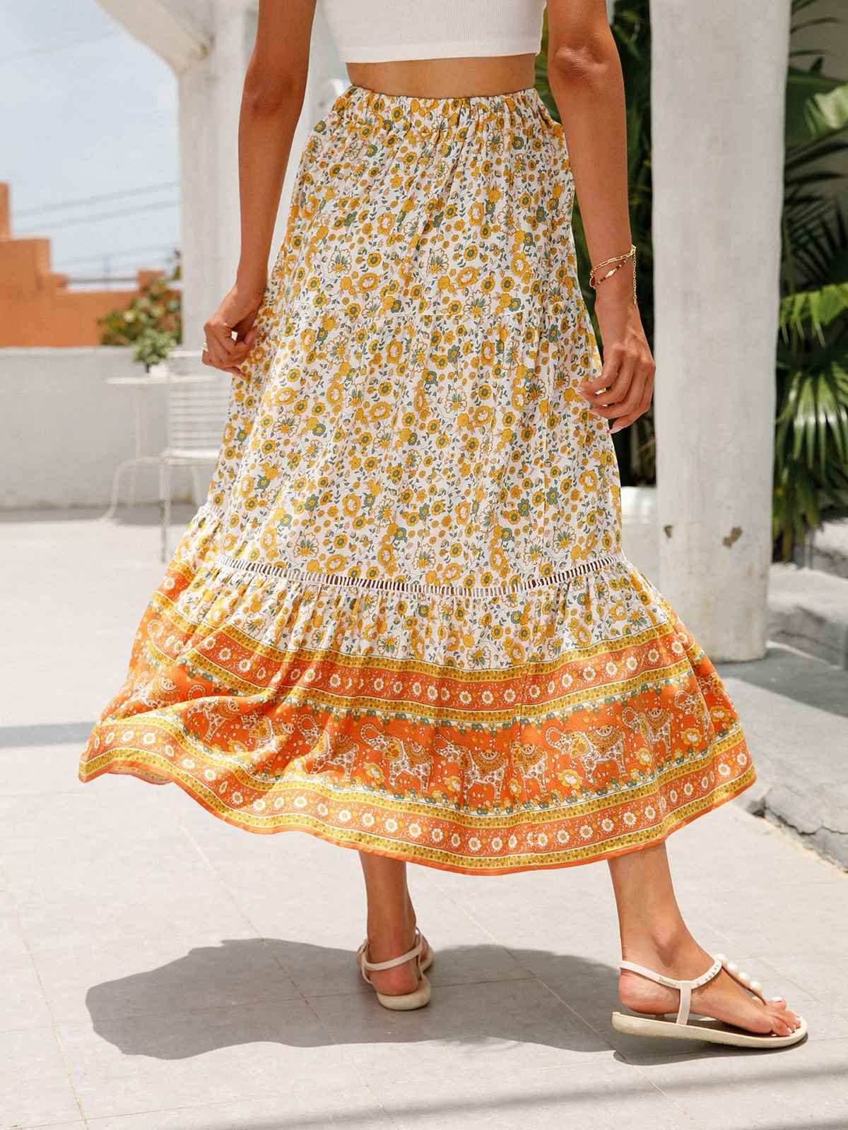 1960s Viscose Bohemian Ditsy Floral Skirt - Image 3