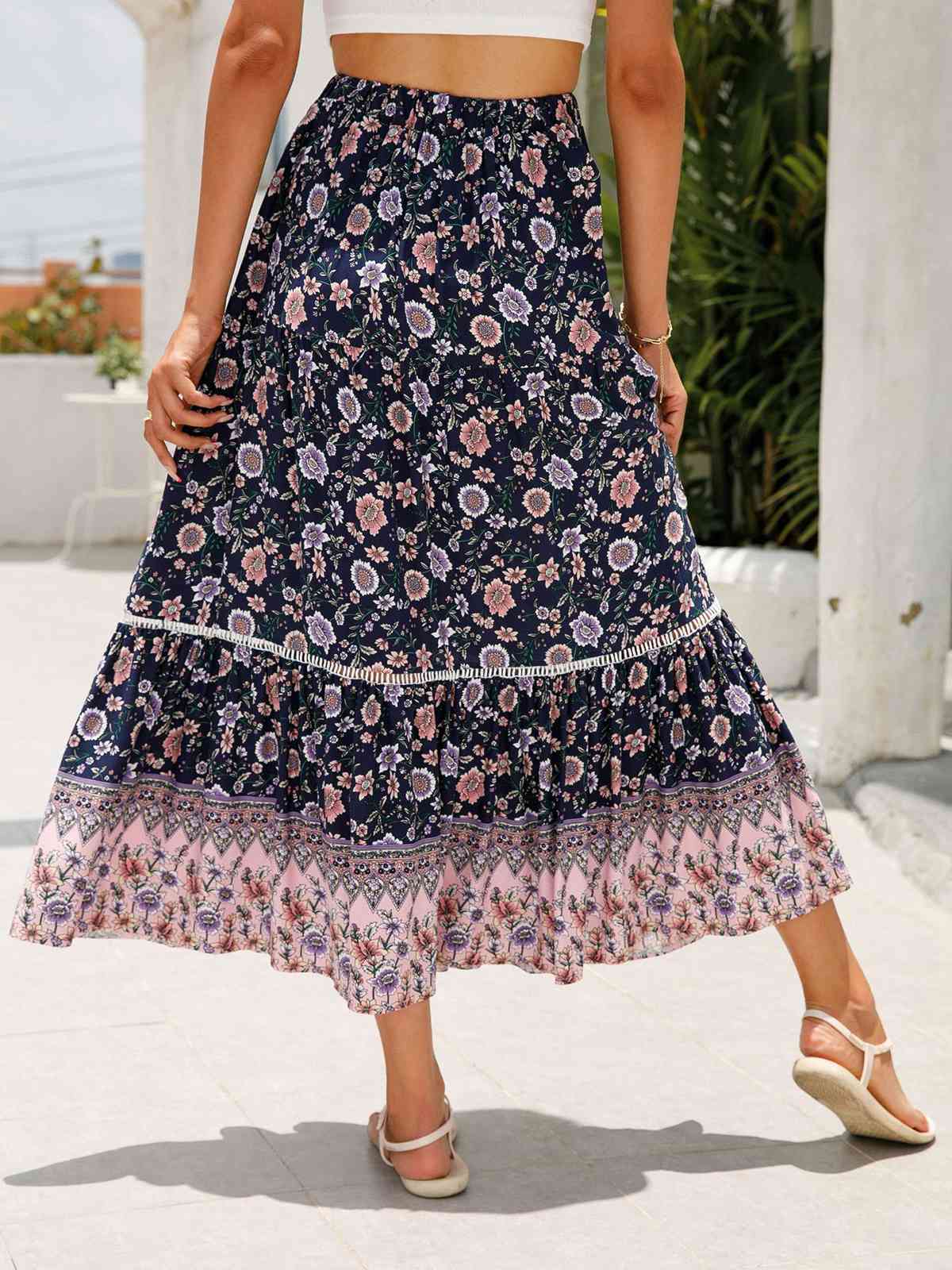 1960s Viscose Bohemian Ditsy Floral Skirt - Image 4