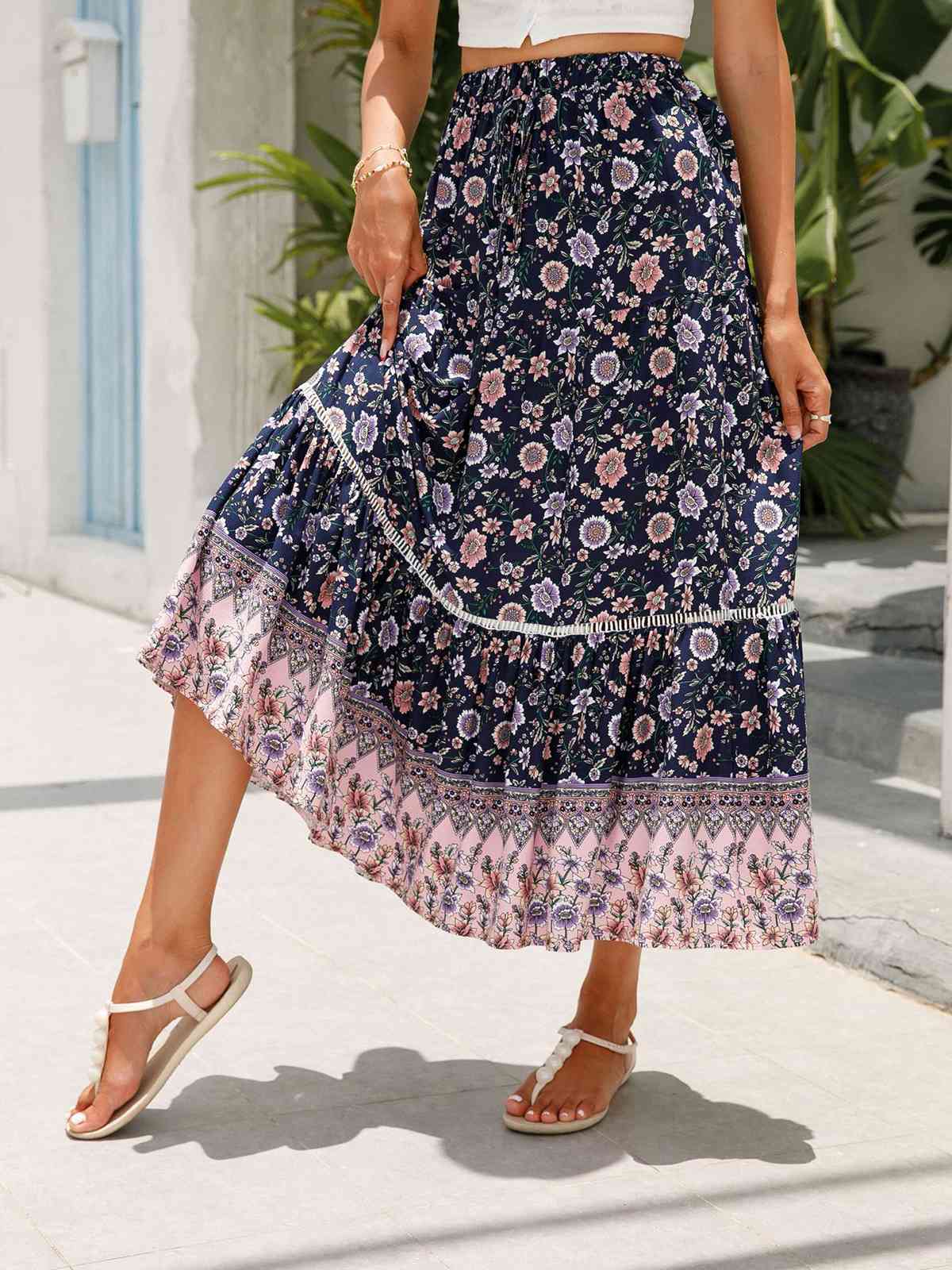 1960s Viscose Bohemian Ditsy Floral Skirt - Image 5