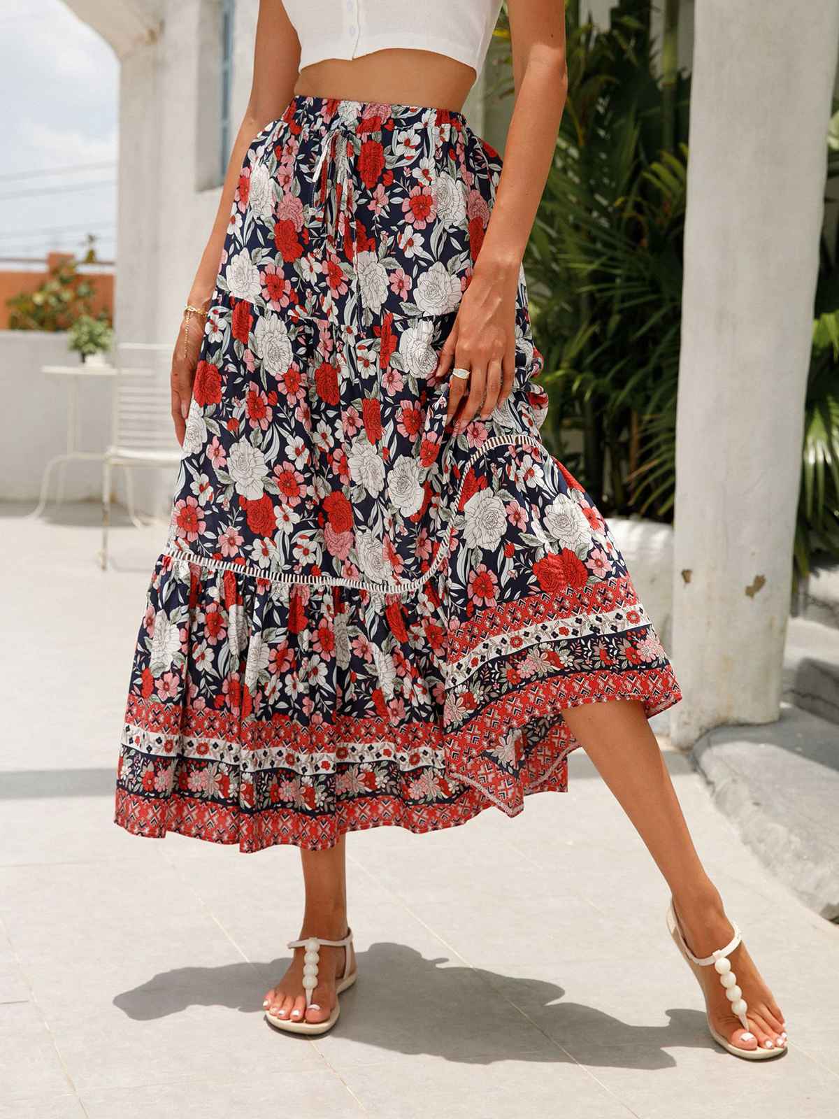 1960s Viscose Bohemian Ditsy Floral Skirt - Image 7