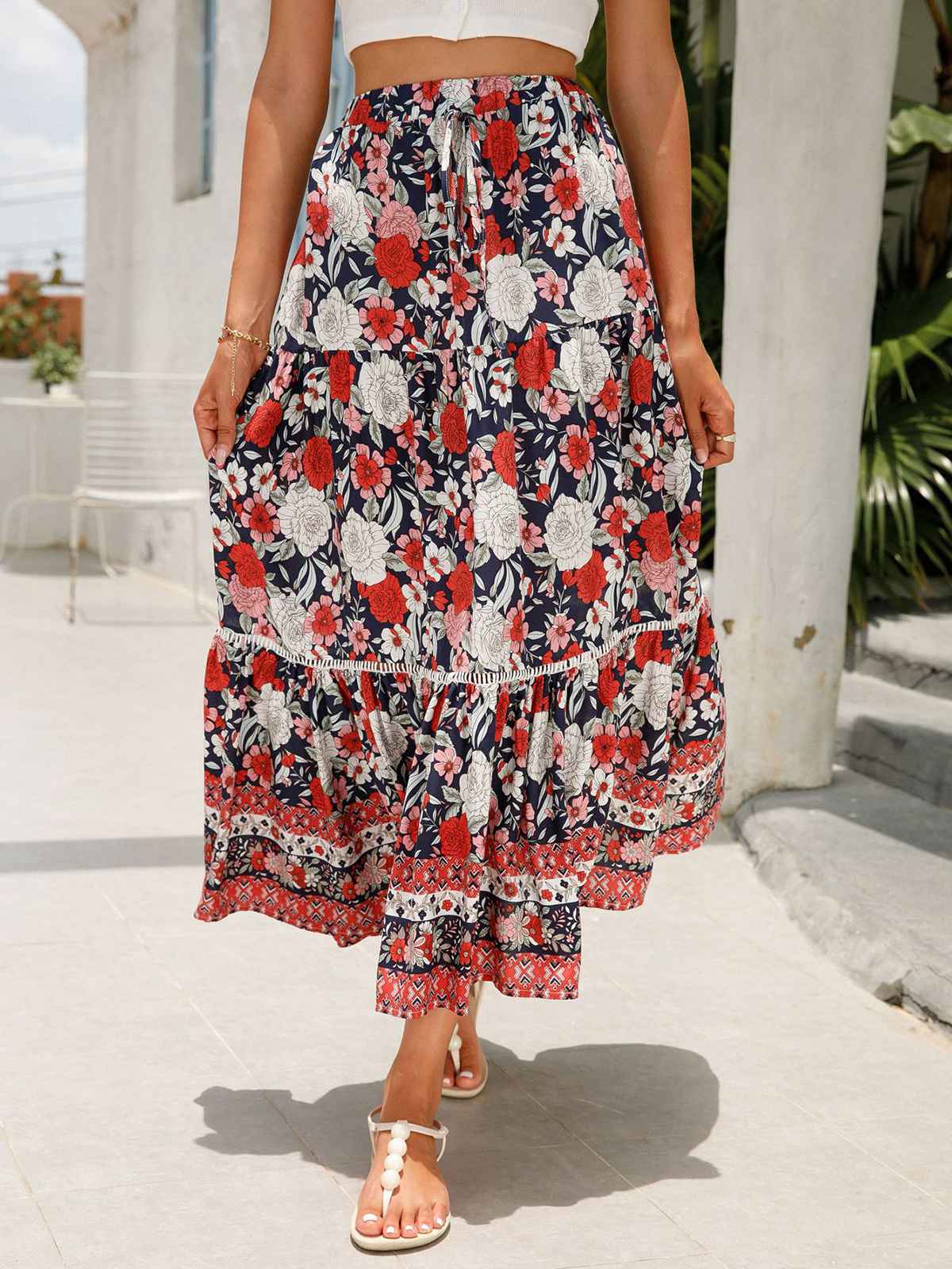 1960s Viscose Bohemian Ditsy Floral Skirt - Image 8