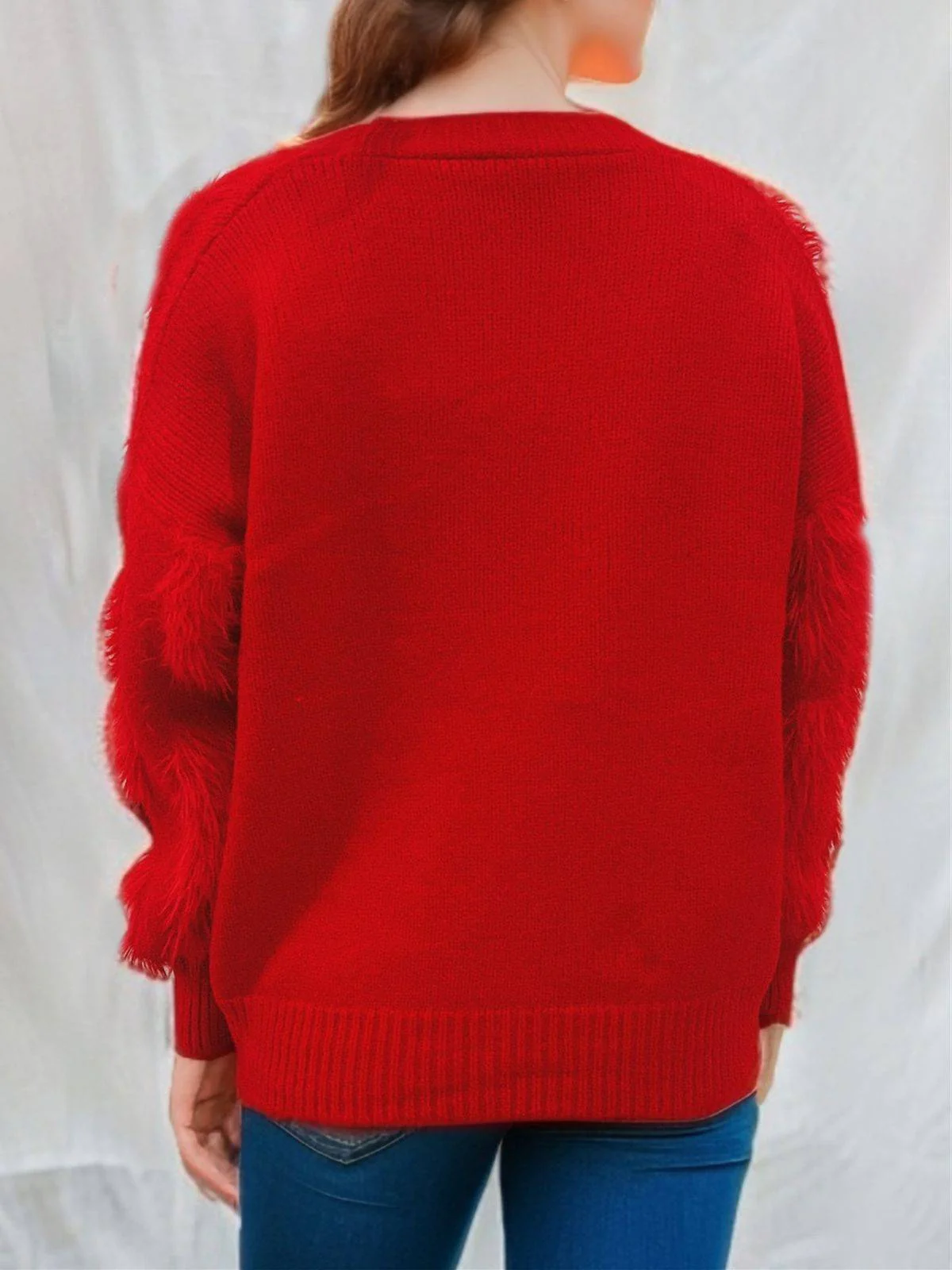 1970s 3D Christmas Print Fluffy Knit Button Cardigan - Image 4