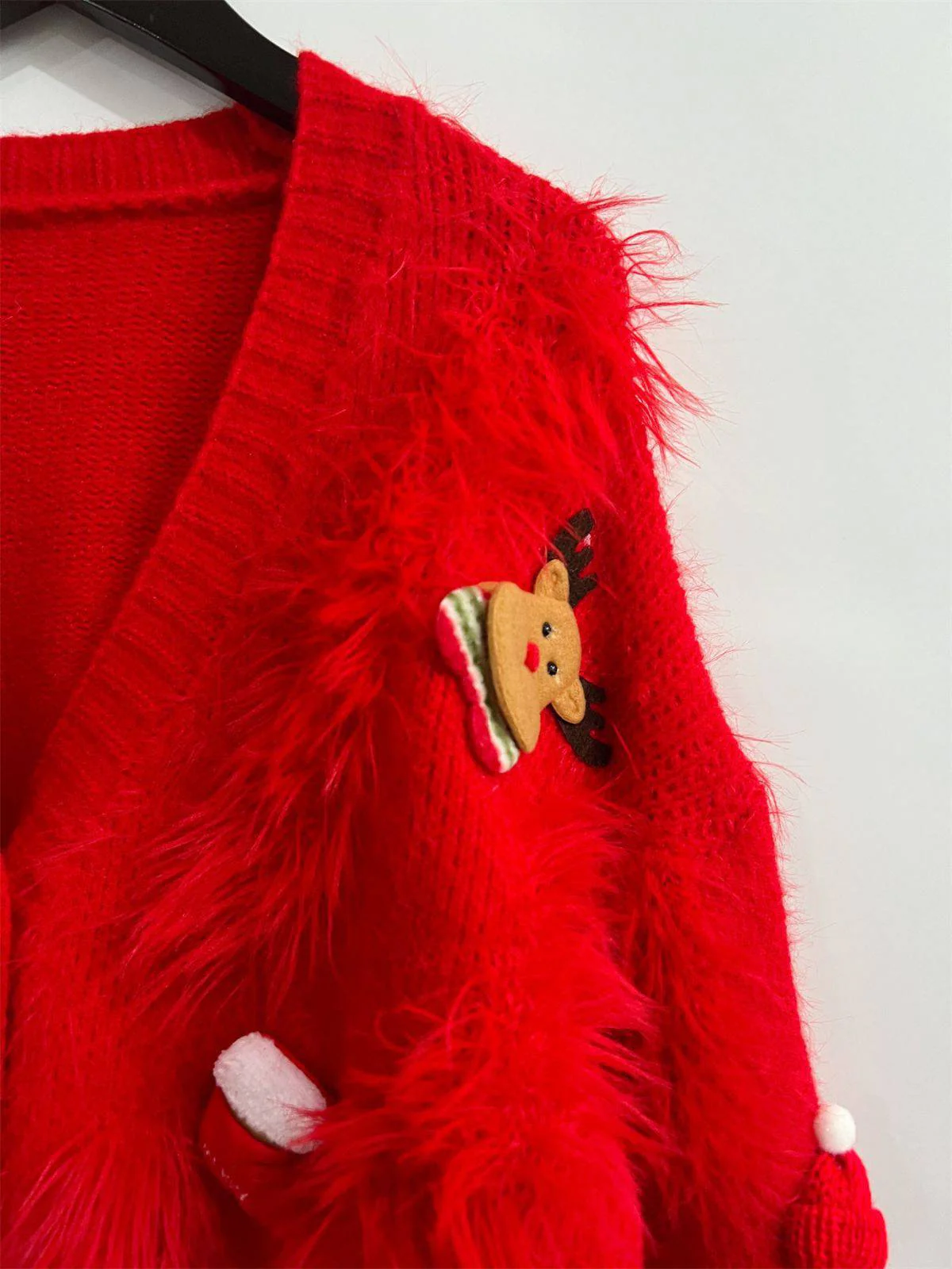 1970s 3D Christmas Print Fluffy Knit Button Cardigan - Image 6