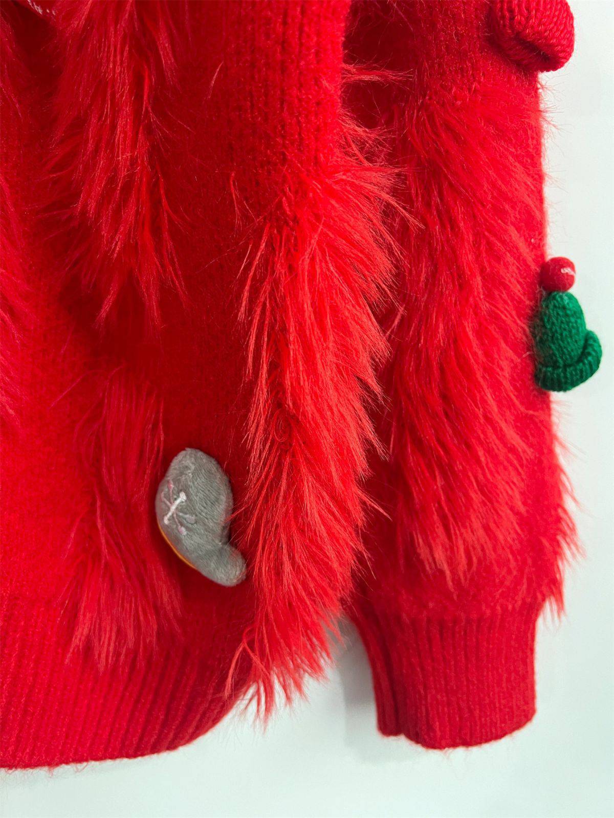 1970s 3D Christmas Print Fluffy Knit Button Cardigan - Image 7