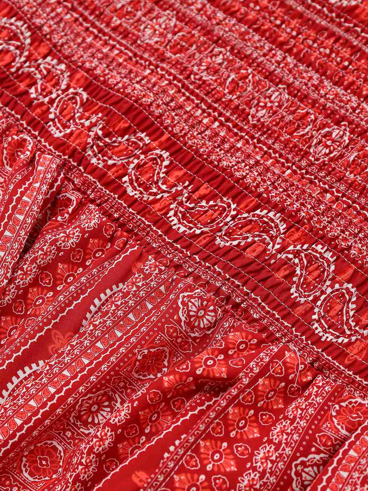 1970s Bohemian Strapless Slit Smocked Jumpsuit - Image 7