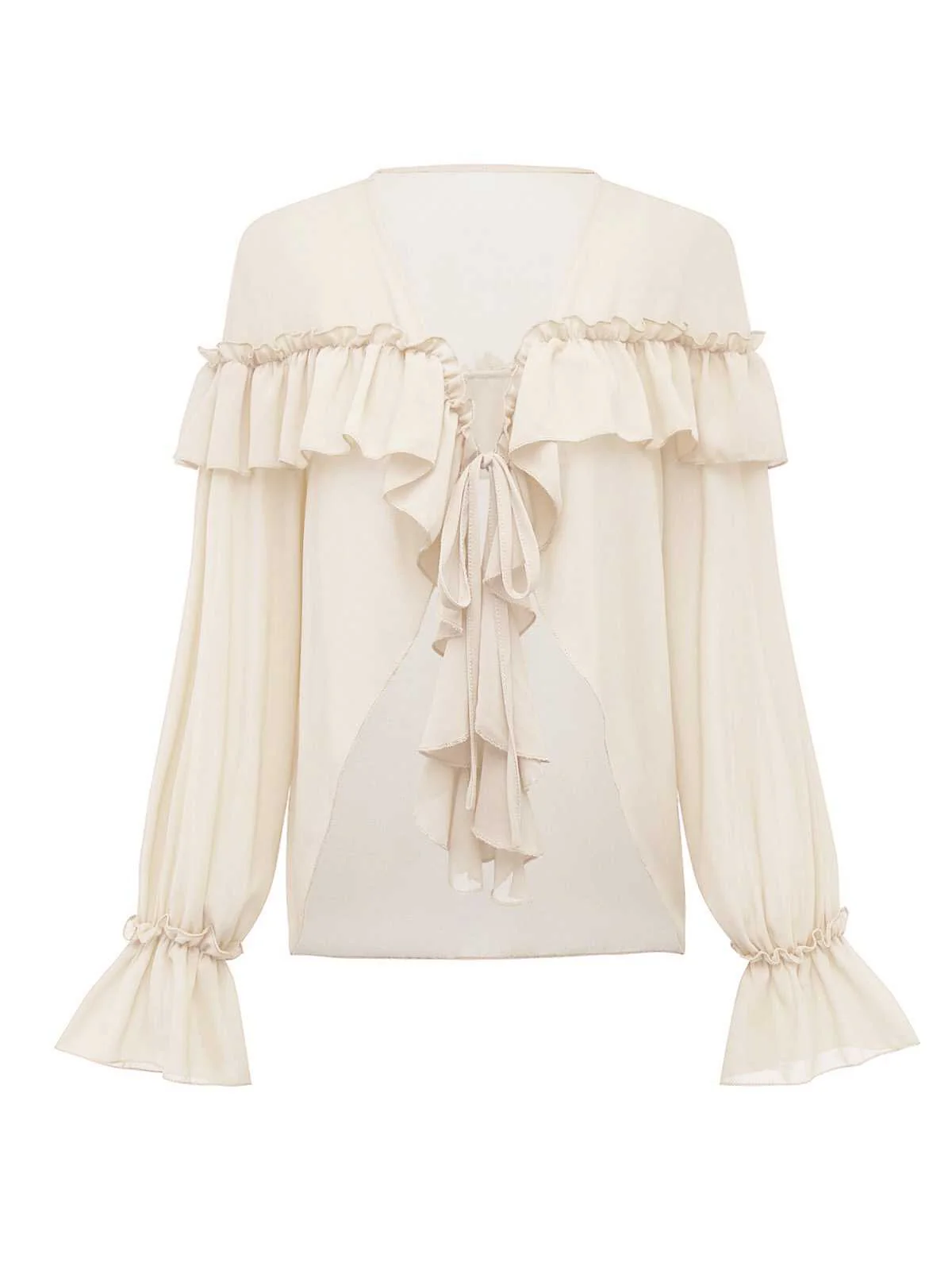 1970s Boho Cascading Ruffles Solid Blouse - Image 6