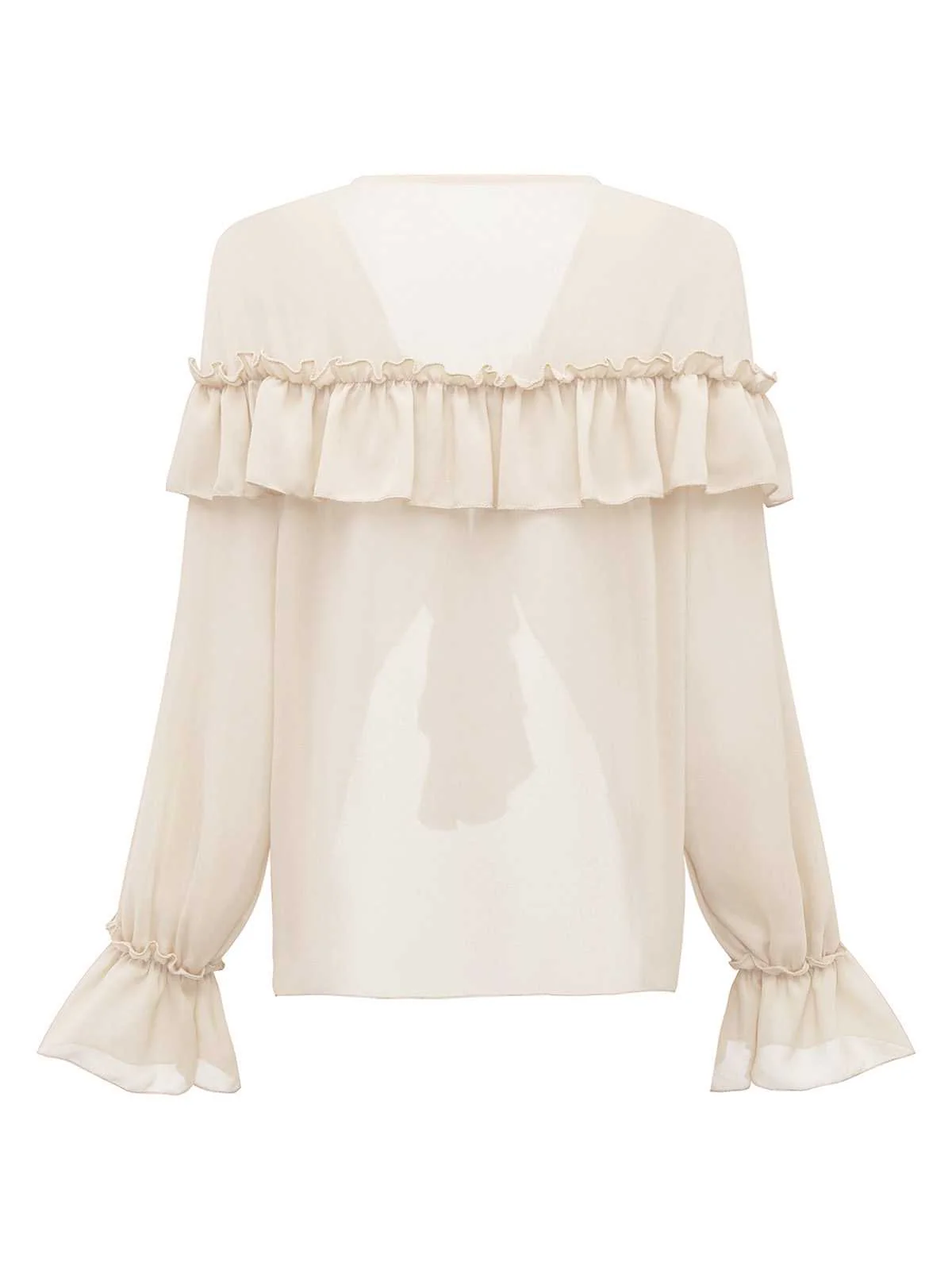 1970s Boho Cascading Ruffles Solid Blouse - Image 7