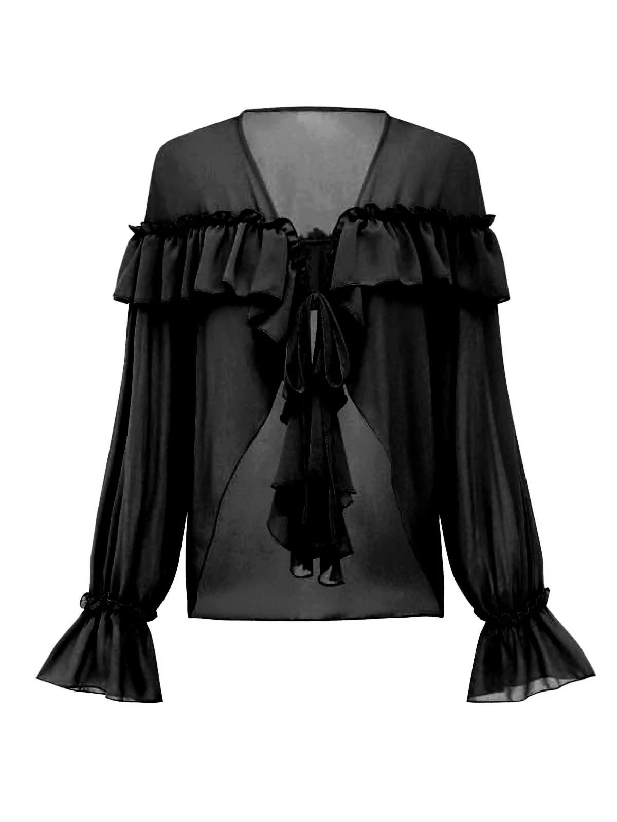 1970s Boho Cascading Ruffles Solid Blouse - Image 8