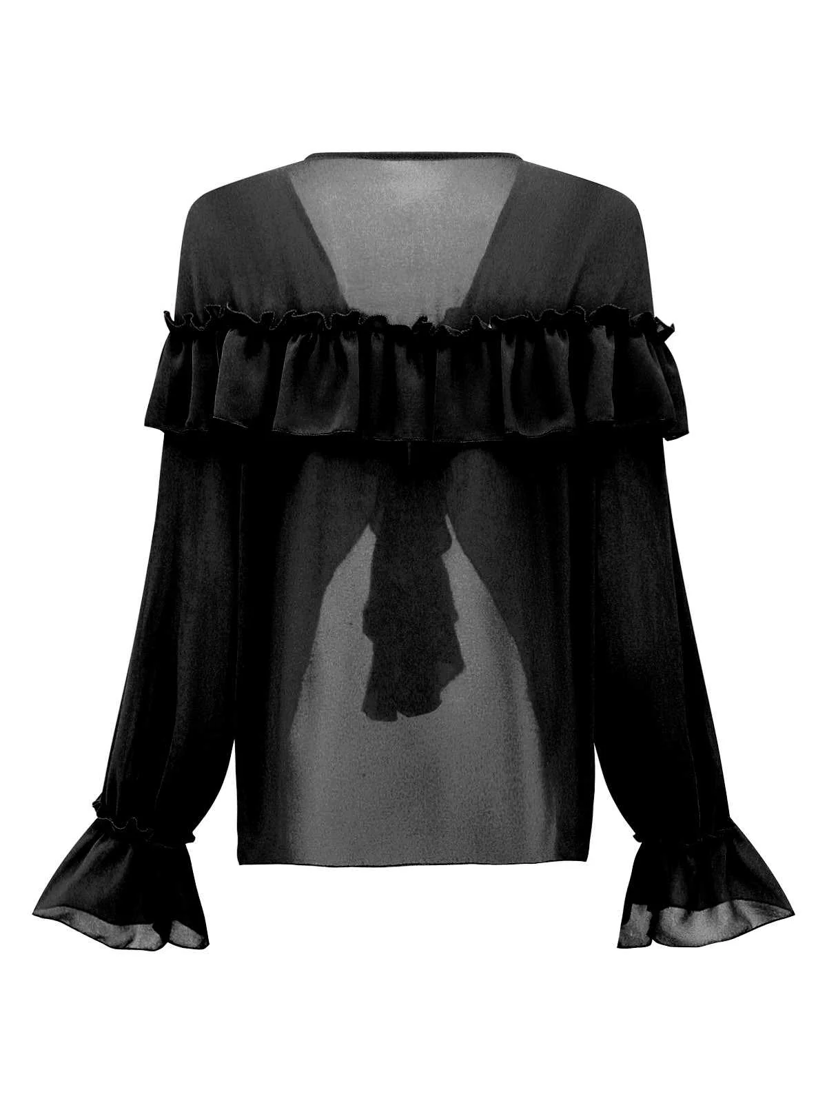 1970s Boho Cascading Ruffles Solid Blouse - Image 9