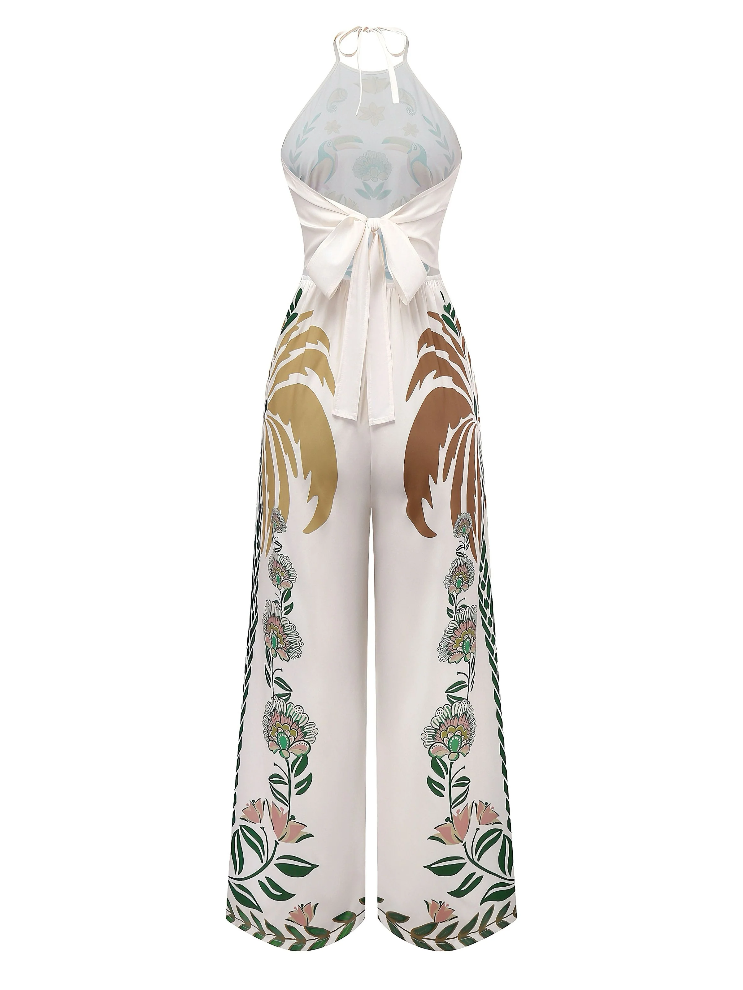 1970s Boho Floral Back Lace-Up Patchwork Jumpsuit - Image 2