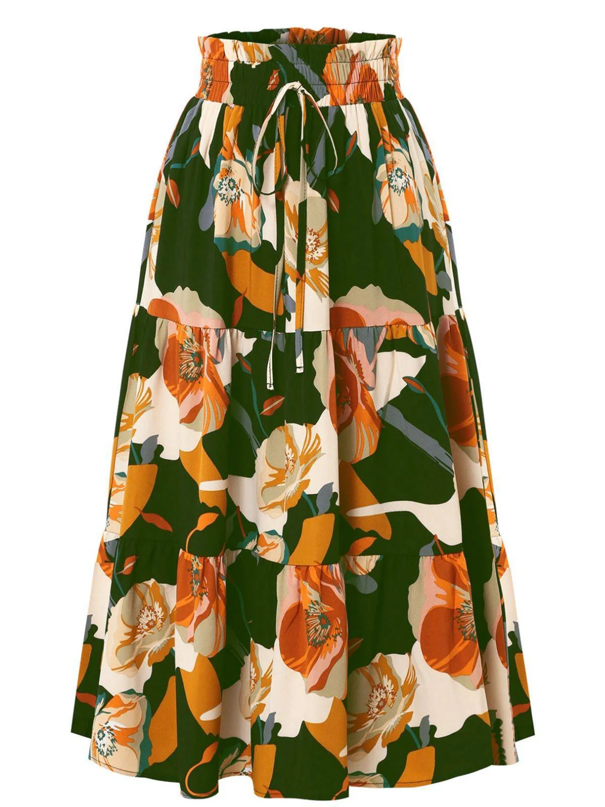 1970s Boho Floral Bow Tiered Skirt - Image 4