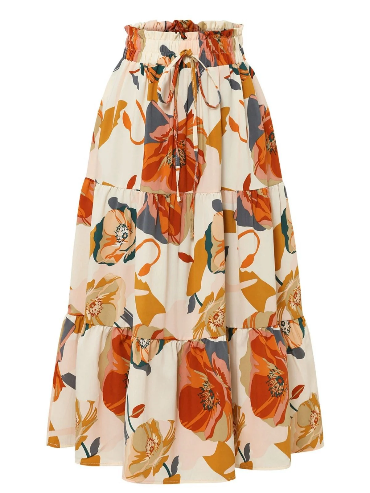 1970s Boho Floral Bow Tiered Skirt - Image 8