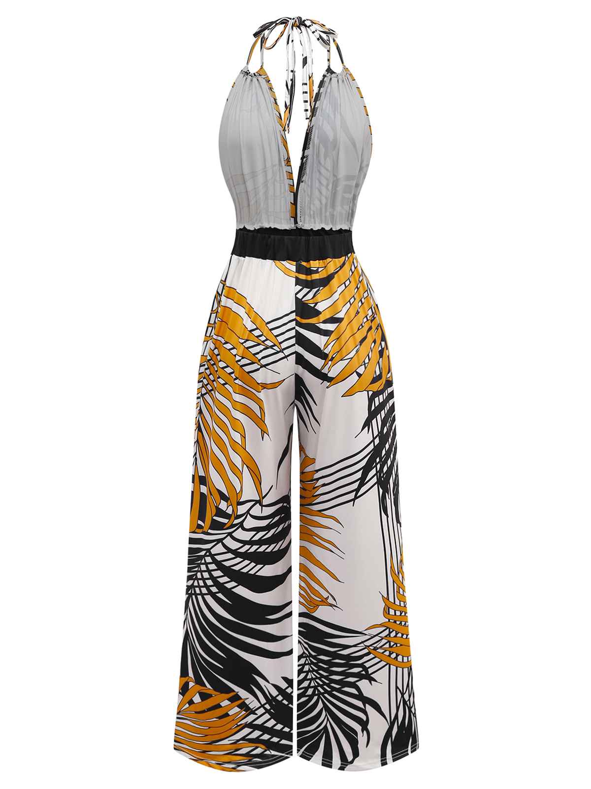 1970s Boho Floral Lace-up Halter Jumpsuit - Image 2
