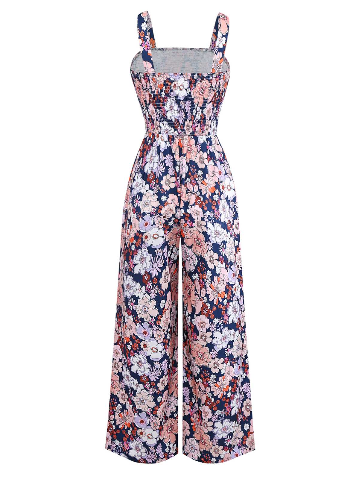 1970s Boho Floral Smocked Jumpsuit - Image 2