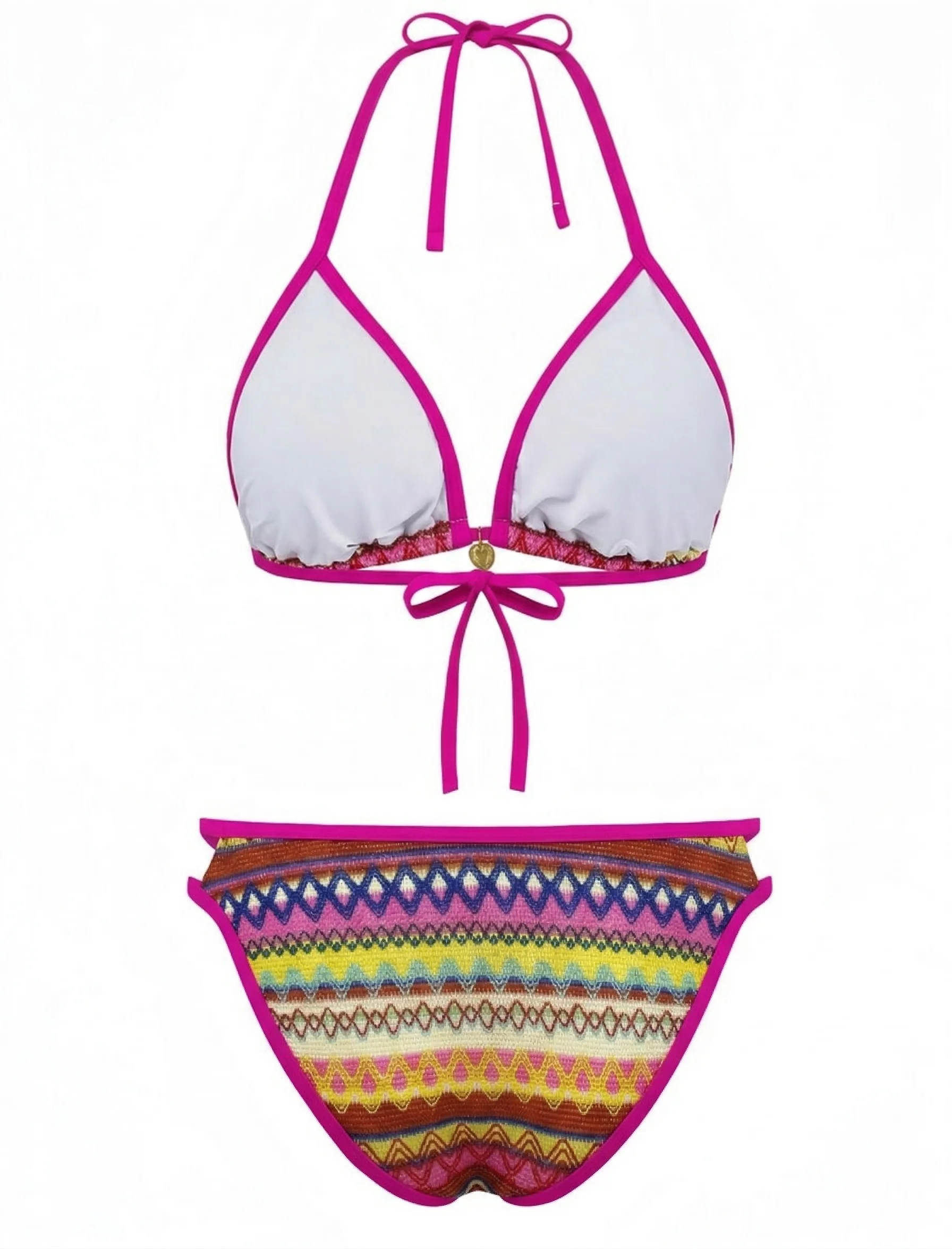 1970s Boho Geometric Knit Halter Bikini Set - Image 11