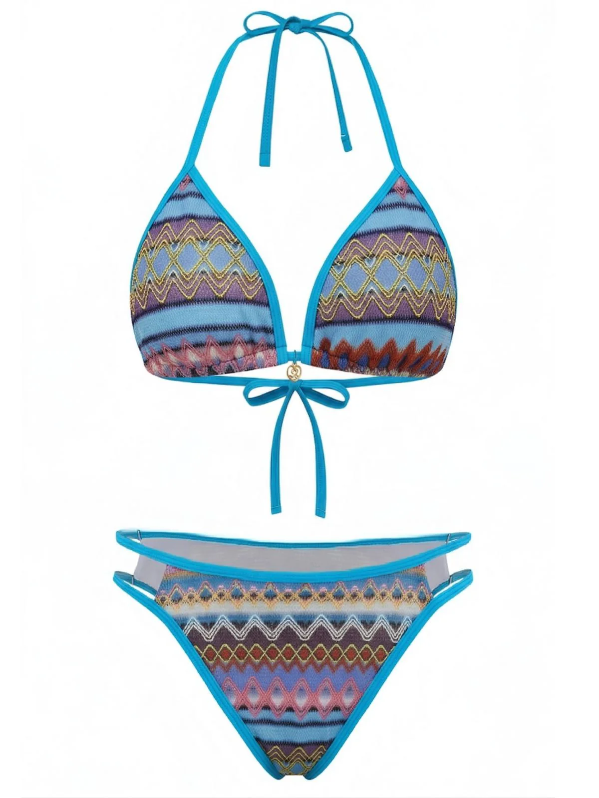 1970s Boho Geometric Knit Halter Bikini Set - Image 12