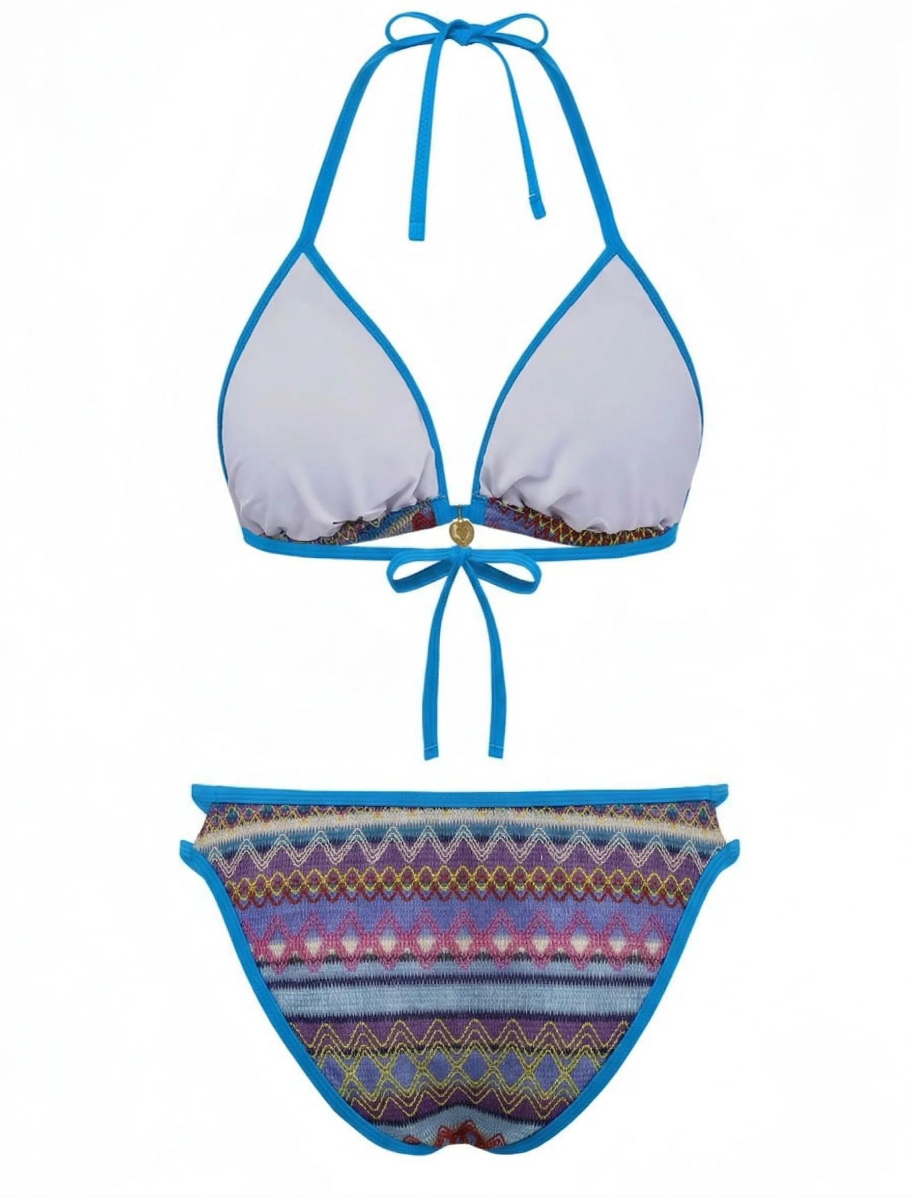 1970s Boho Geometric Knit Halter Bikini Set - Image 13