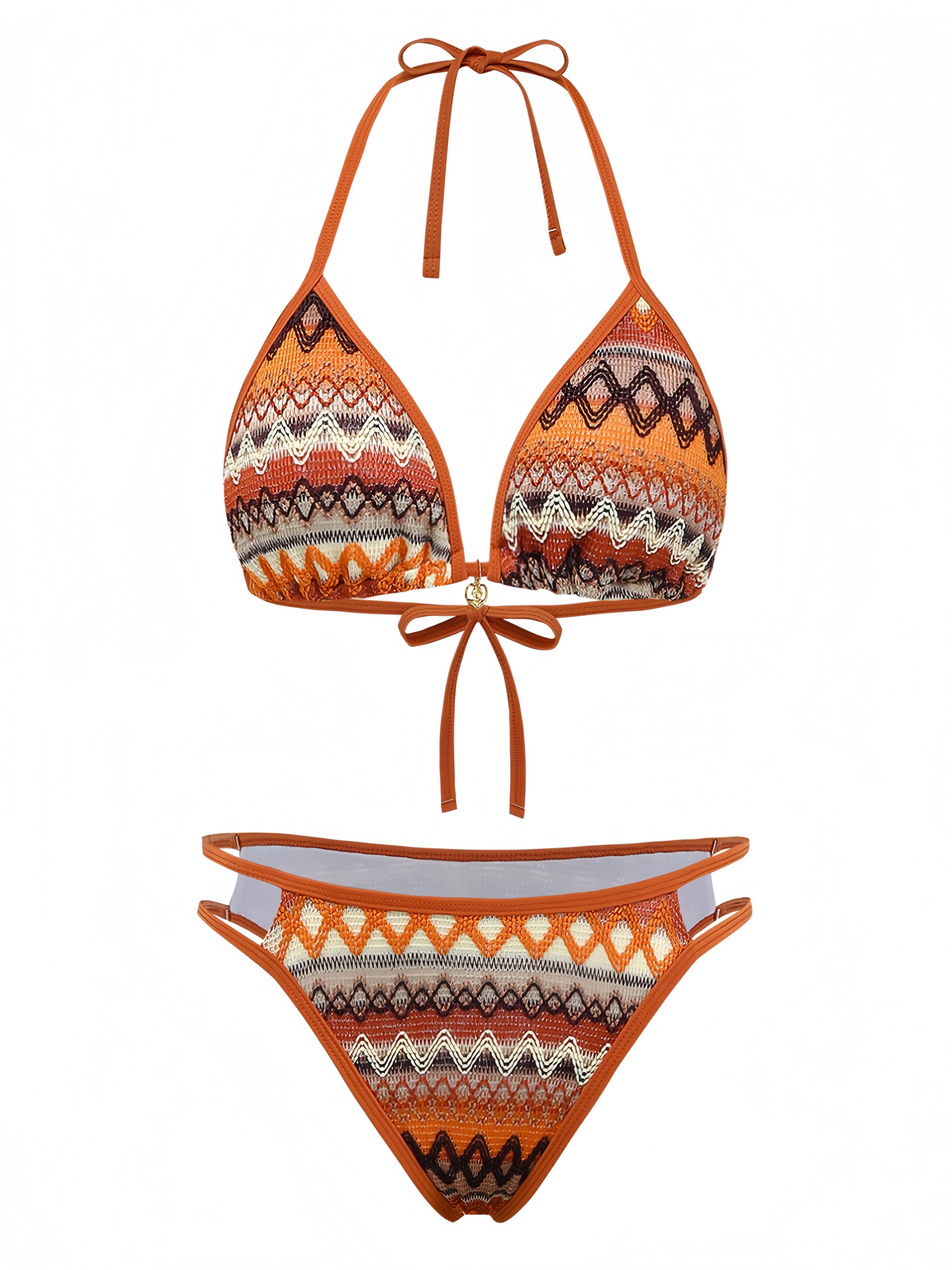 1970s Boho Geometric Knit Halter Bikini Set - Image 2