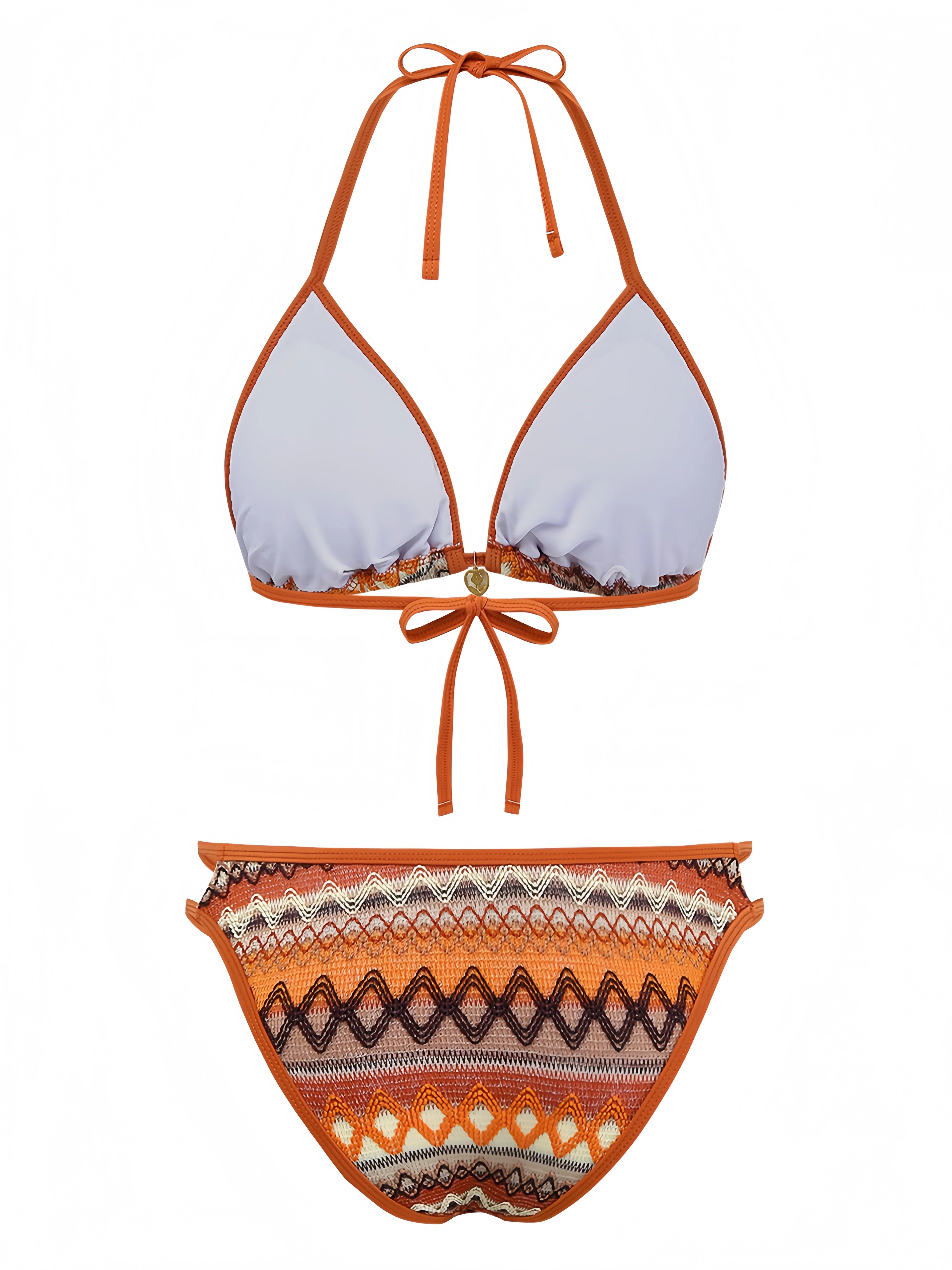 1970s Boho Geometric Knit Halter Bikini Set - Image 3