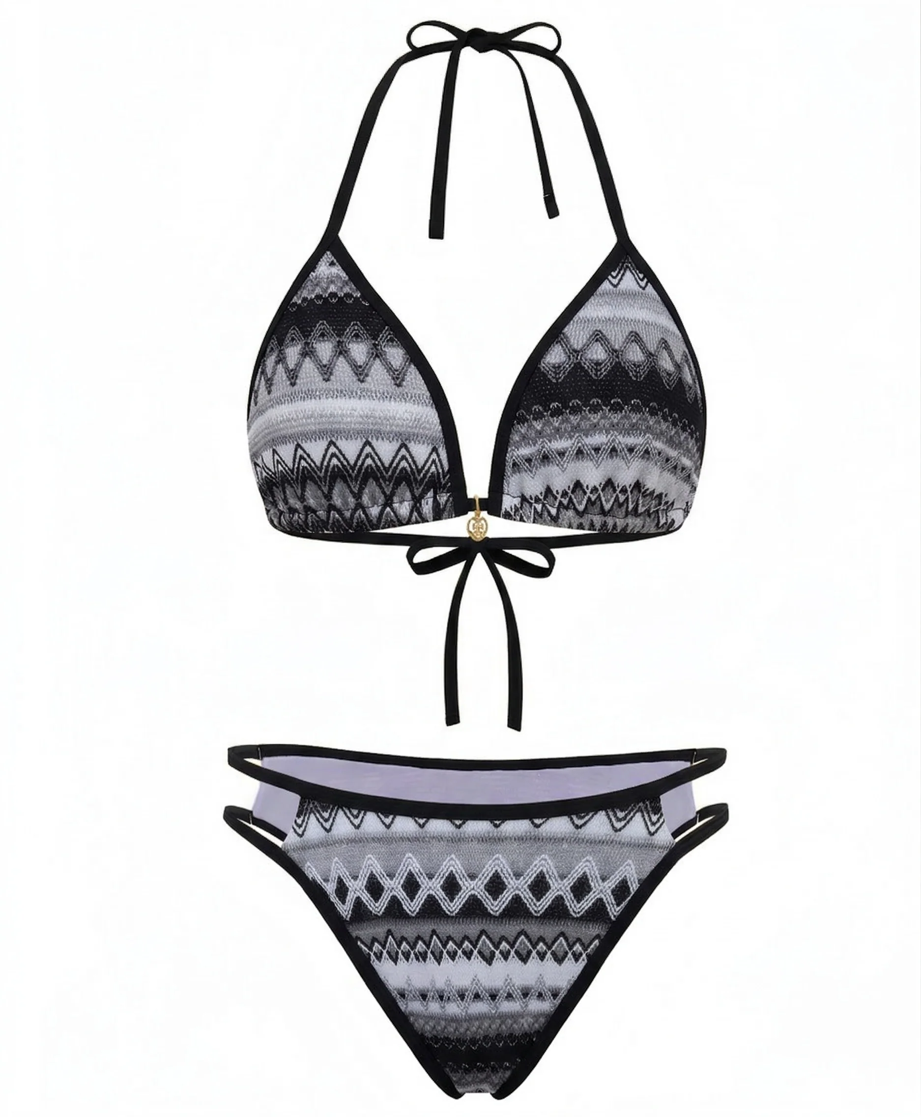 1970s Boho Geometric Knit Halter Bikini Set - Image 8