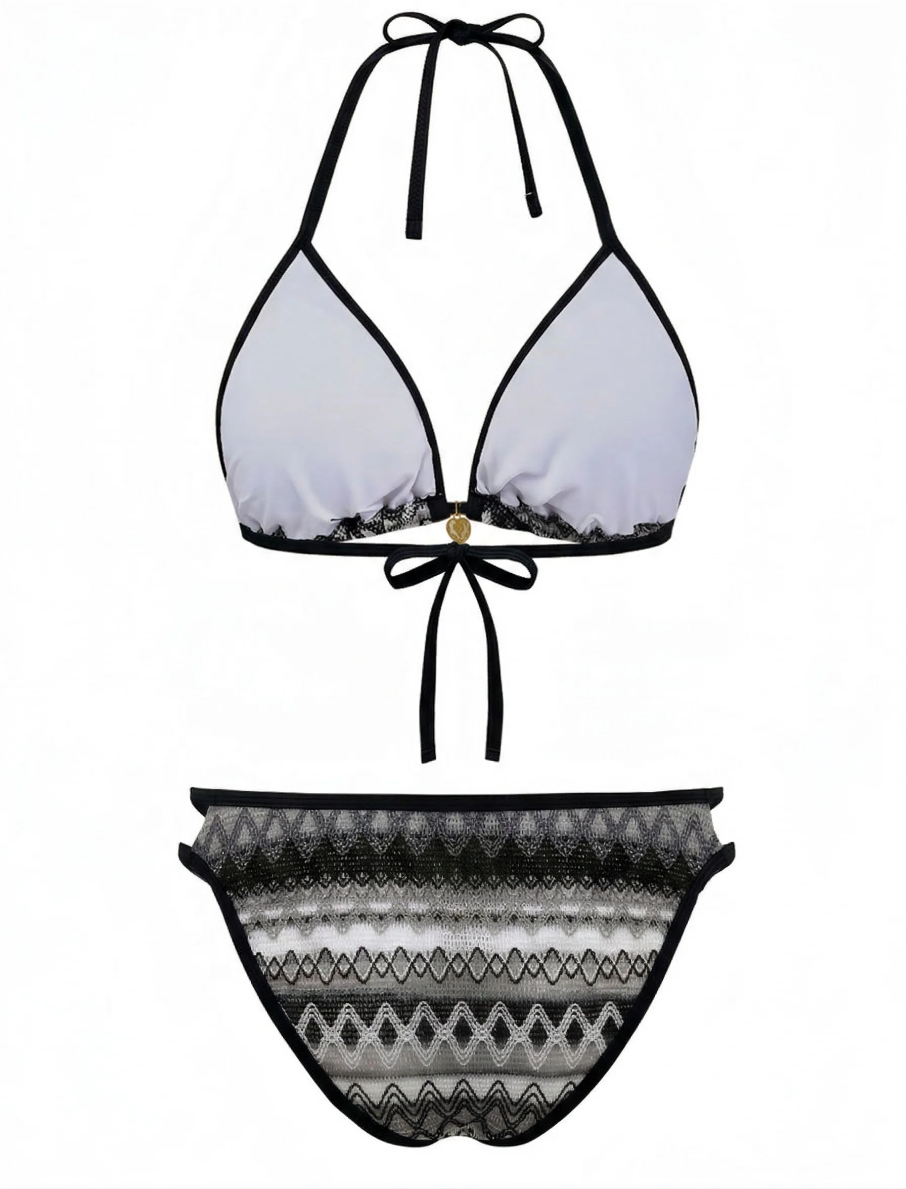 1970s Boho Geometric Knit Halter Bikini Set - Image 9