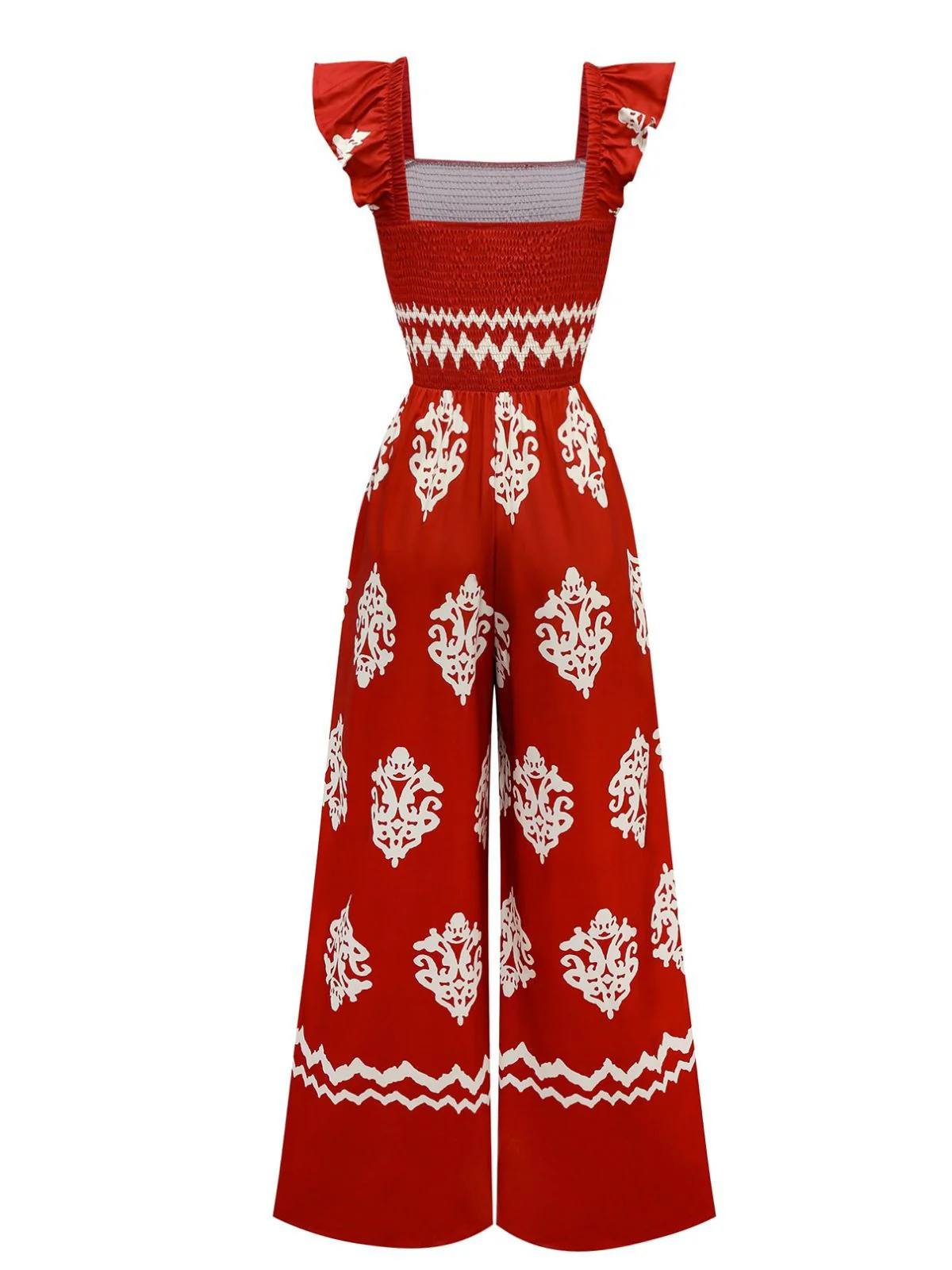 1970s Boho Geometric Print Square Neck Jumpsuit - Image 2