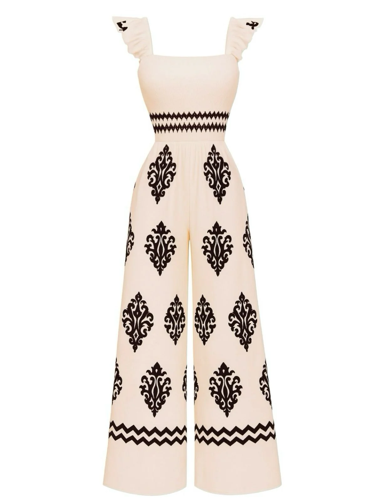1970s Boho Geometric Print Square Neck Jumpsuit - Image 6
