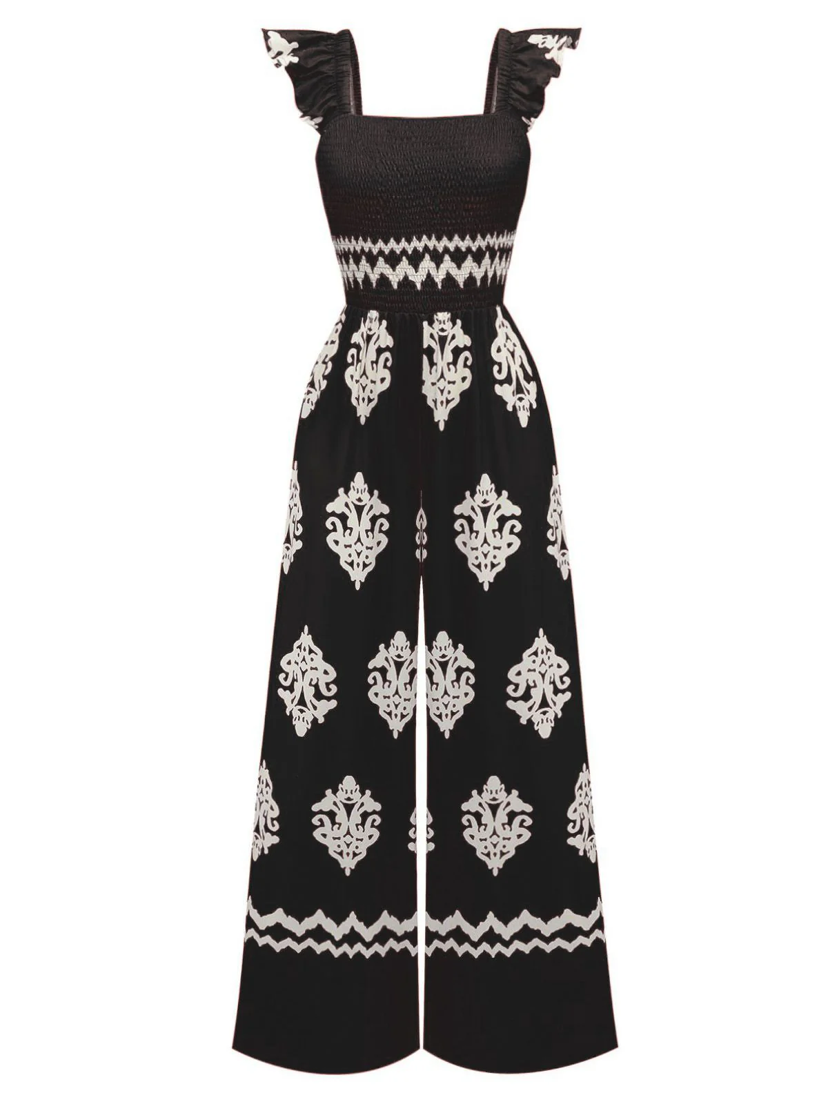 1970s Boho Geometric Print Square Neck Jumpsuit - Image 8