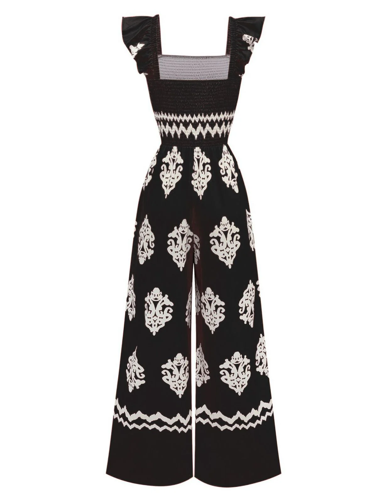 1970s Boho Geometric Print Square Neck Jumpsuit - Image 9