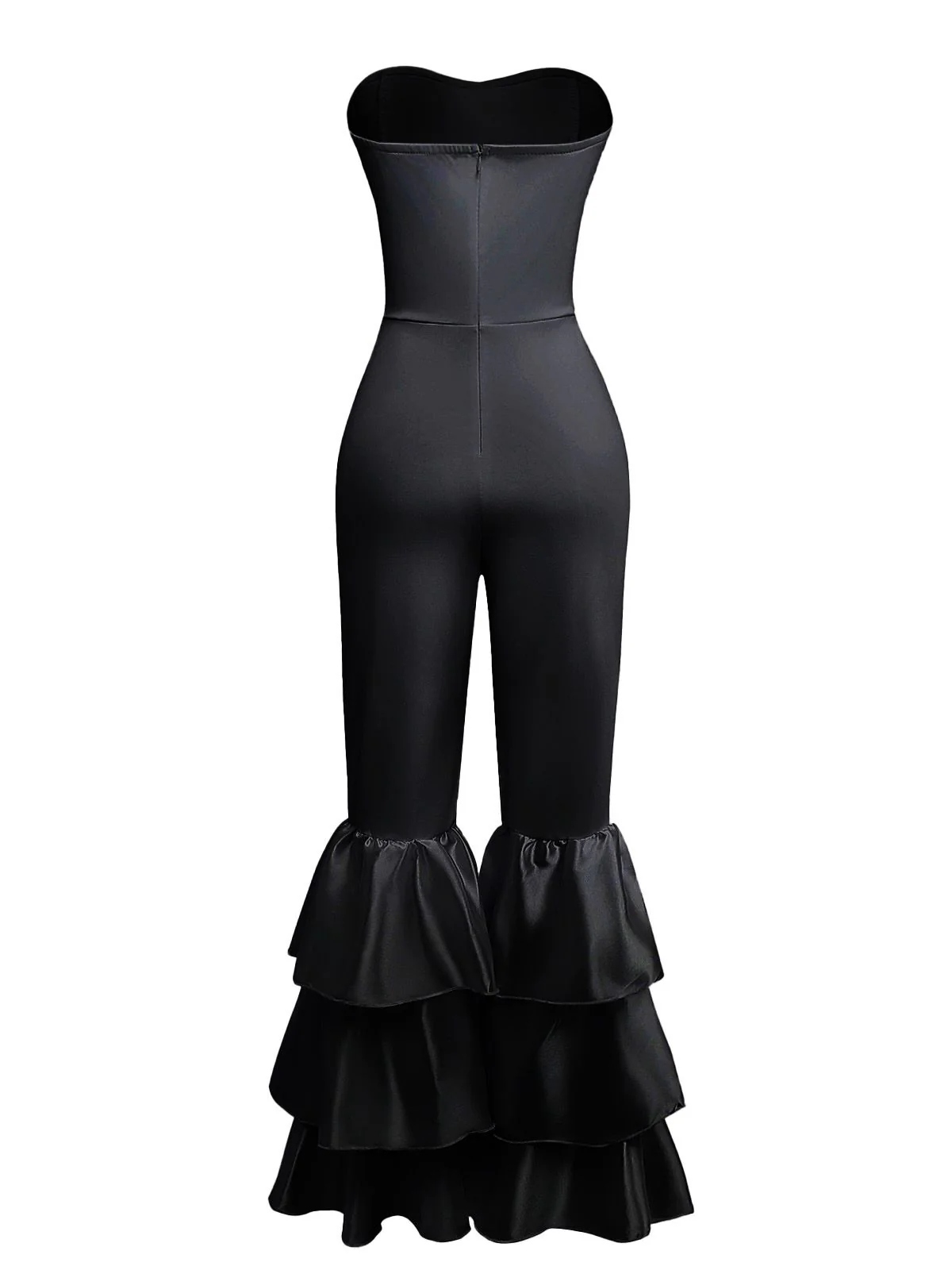 1970s Boho Strapless Solid Pleated Ruffle Jumpsuit - Image 7
