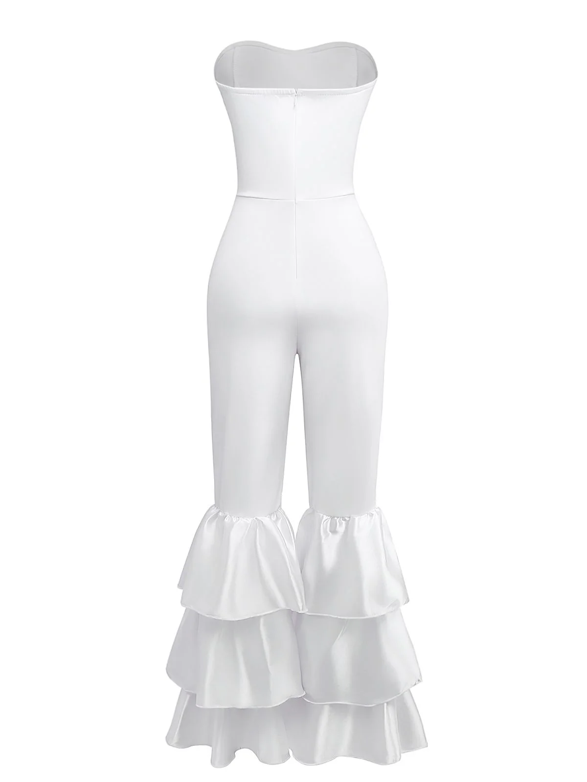 1970s Boho Strapless Solid Pleated Ruffle Jumpsuit - Image 2