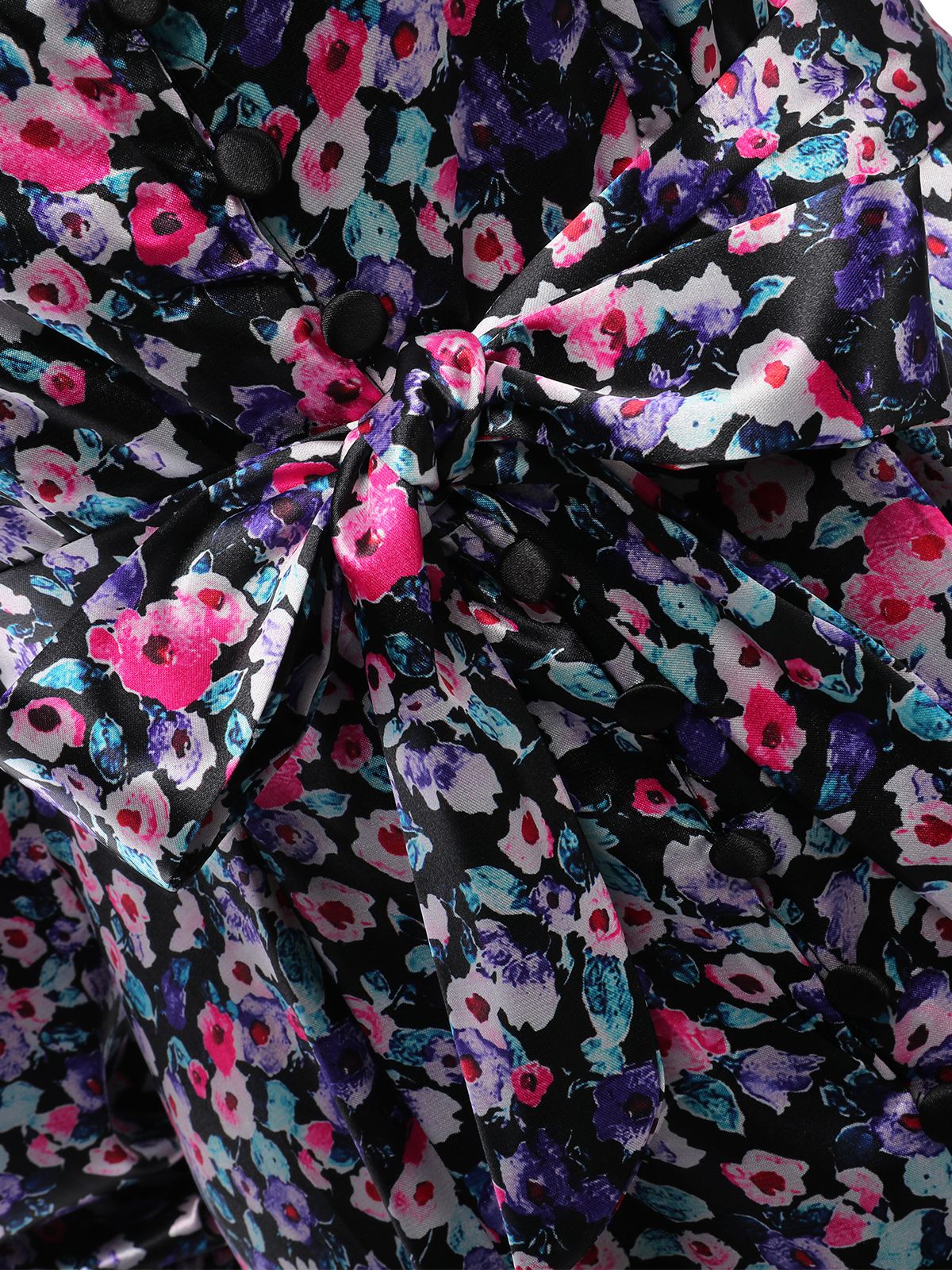 1970s Boho Style Button Satin Puff Dress - Image 4