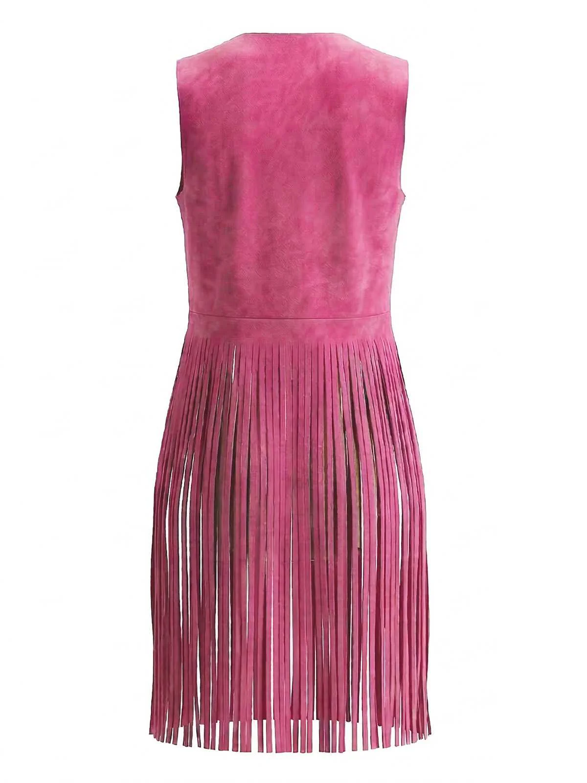 1970s Boho Western Cowgirl Faux Suede Fringe Long Vest - Image 11
