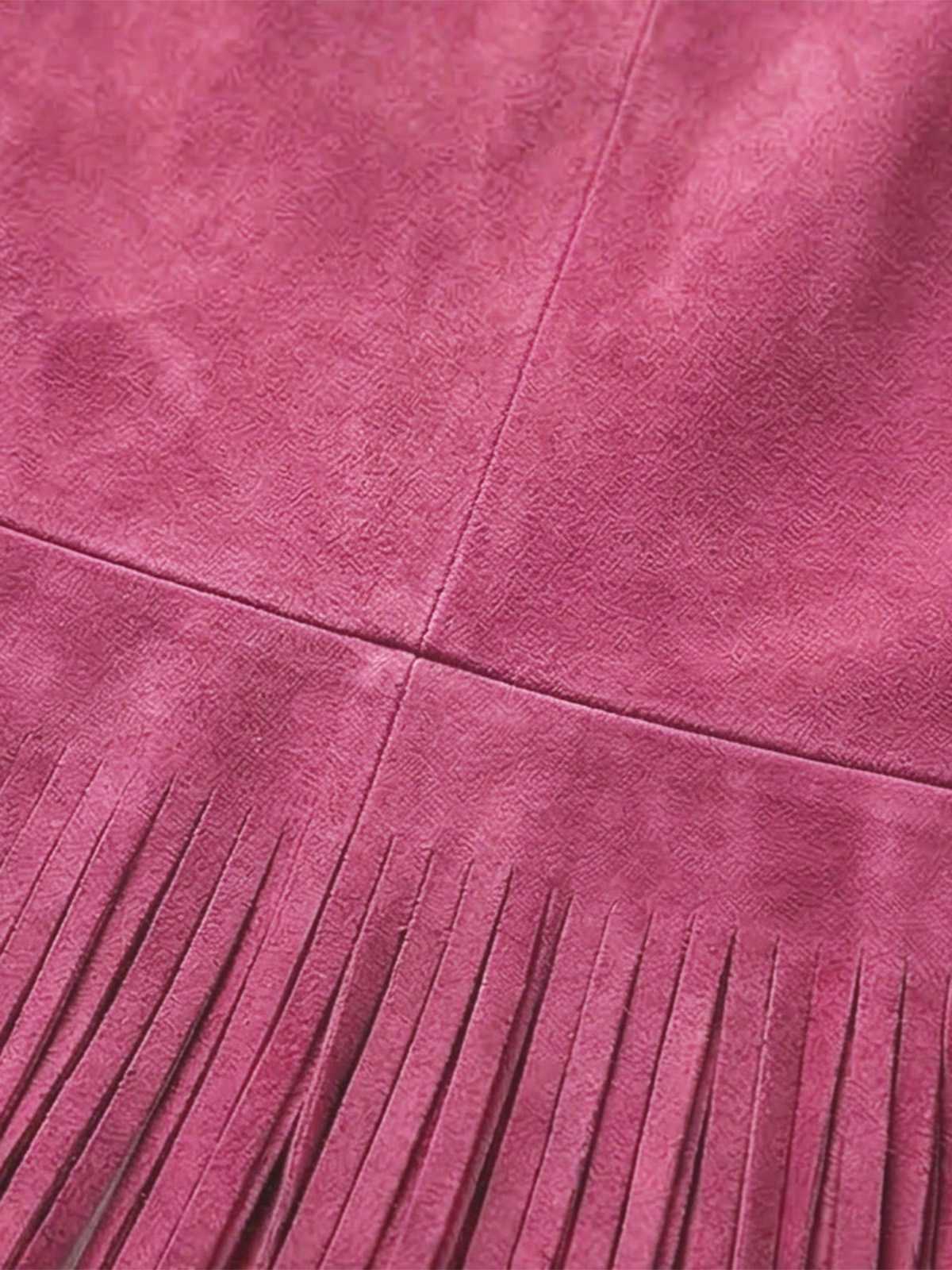 1970s Boho Western Cowgirl Faux Suede Fringe Long Vest - Image 12