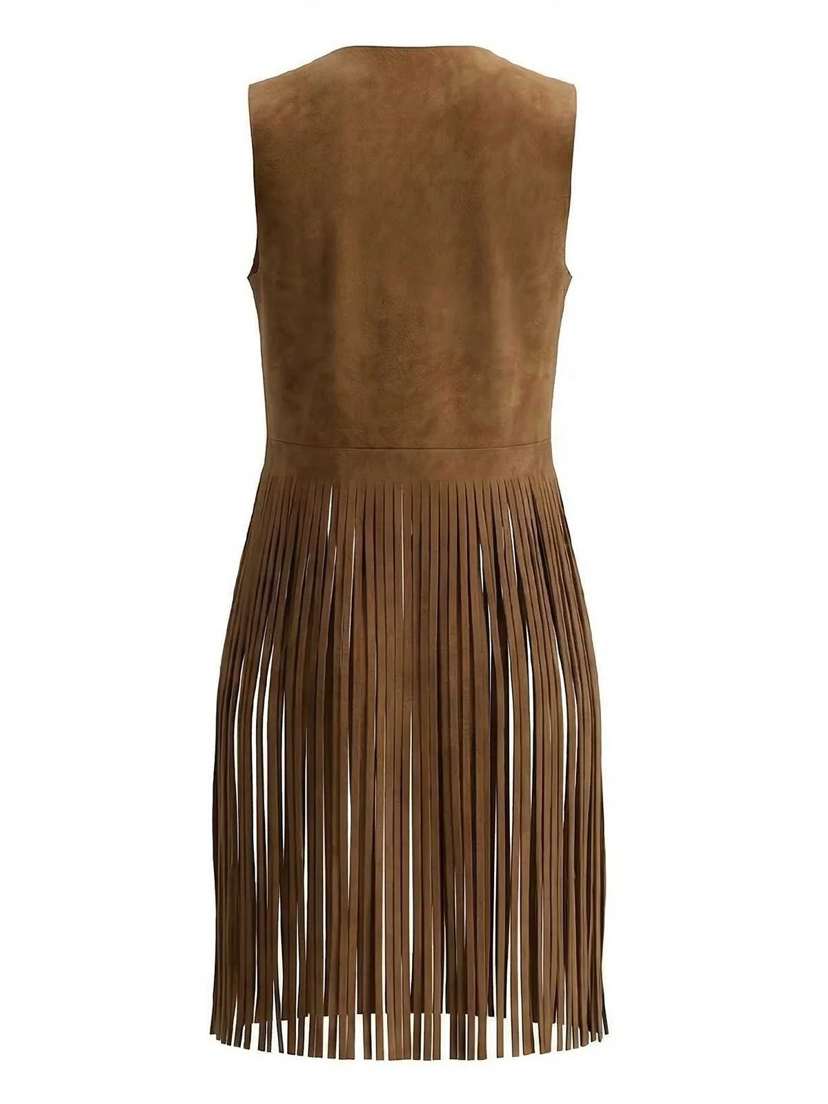 1970s Boho Western Cowgirl Faux Suede Fringe Long Vest - Image 3