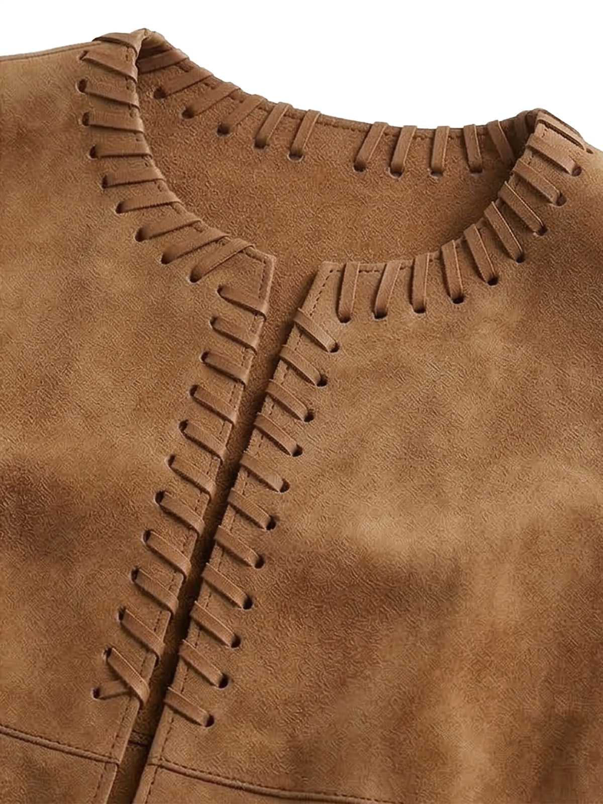 1970s Boho Western Cowgirl Faux Suede Fringe Long Vest - Image 4