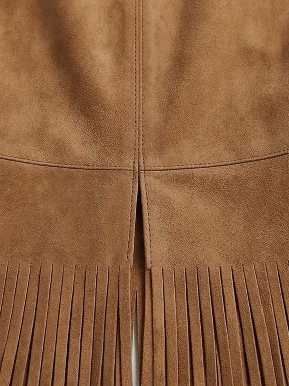 1970s Boho Western Cowgirl Faux Suede Fringe Long Vest - Image 5