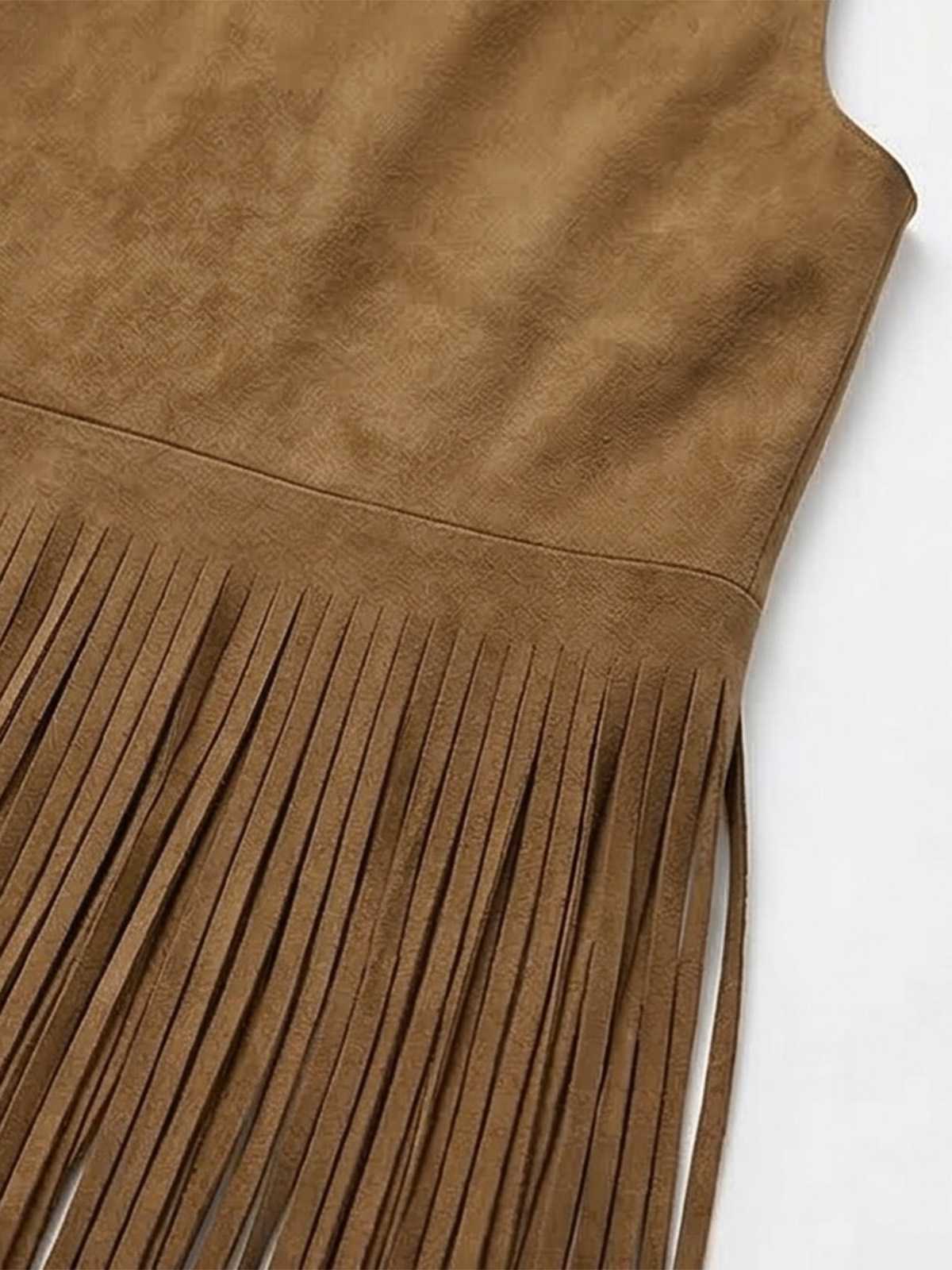 1970s Boho Western Cowgirl Faux Suede Fringe Long Vest - Image 6