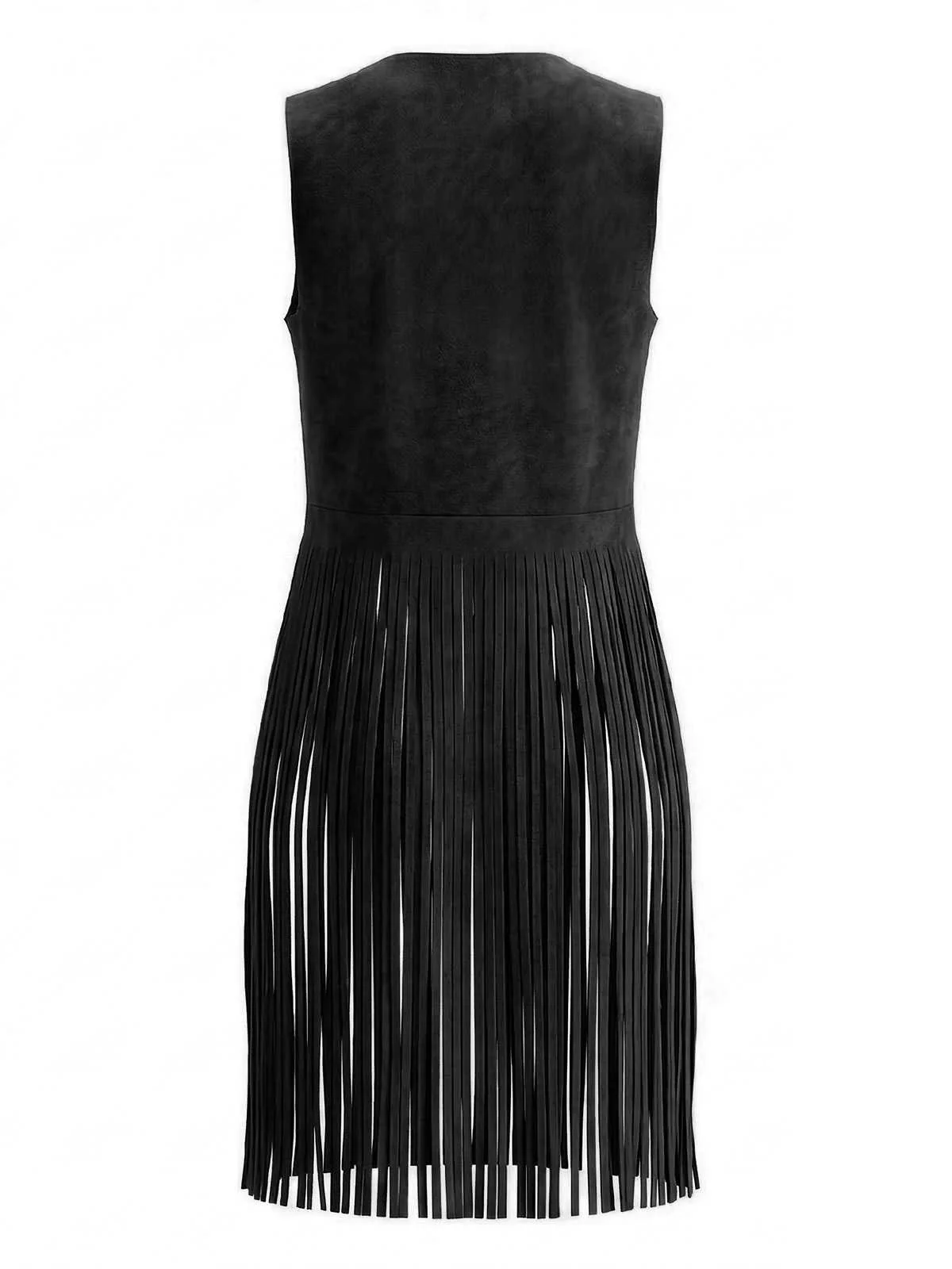 1970s Boho Western Cowgirl Faux Suede Fringe Long Vest - Image 9