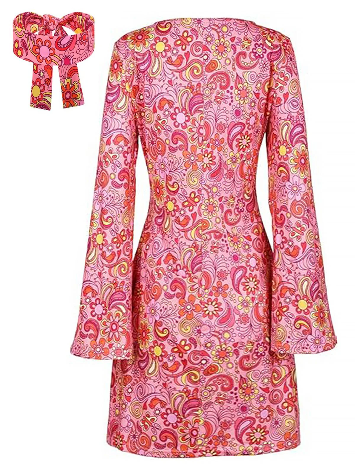 1970s Cashew Flower Hippie Disco Dress With Headscarf - Image 2