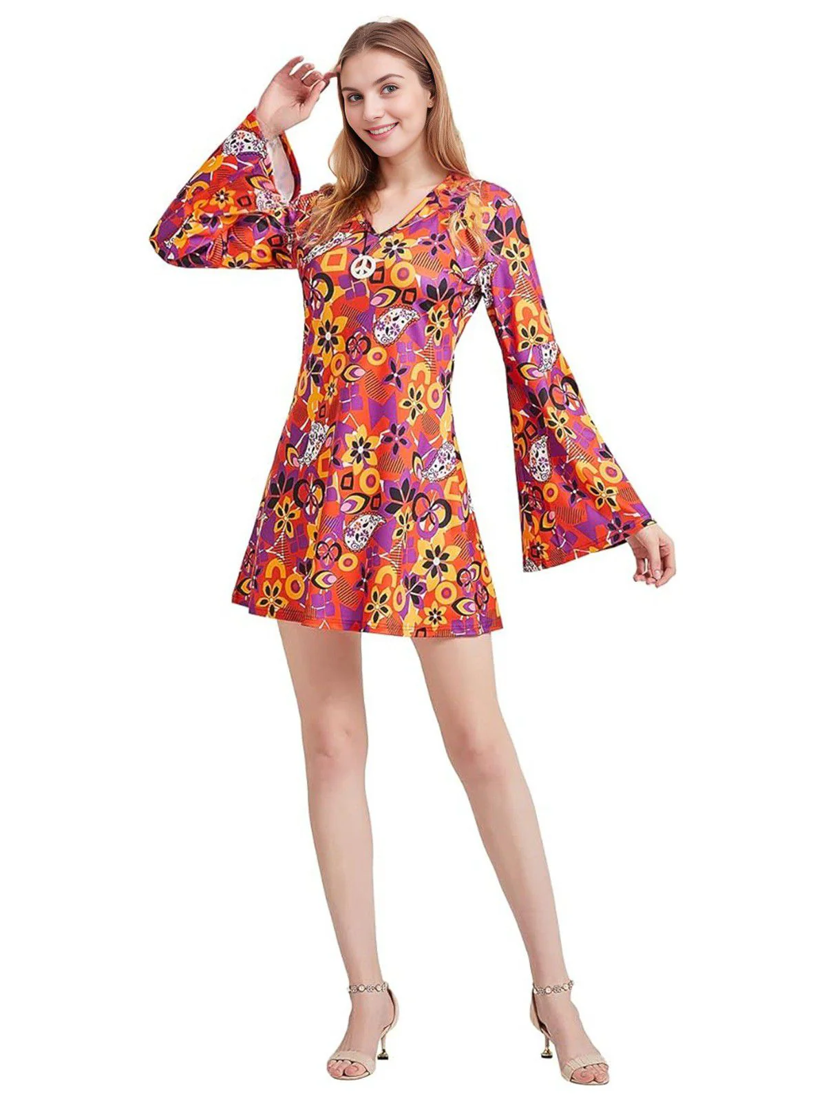 1970s Cashew Flower Hippie Disco Dress With Headscarf - Image 3