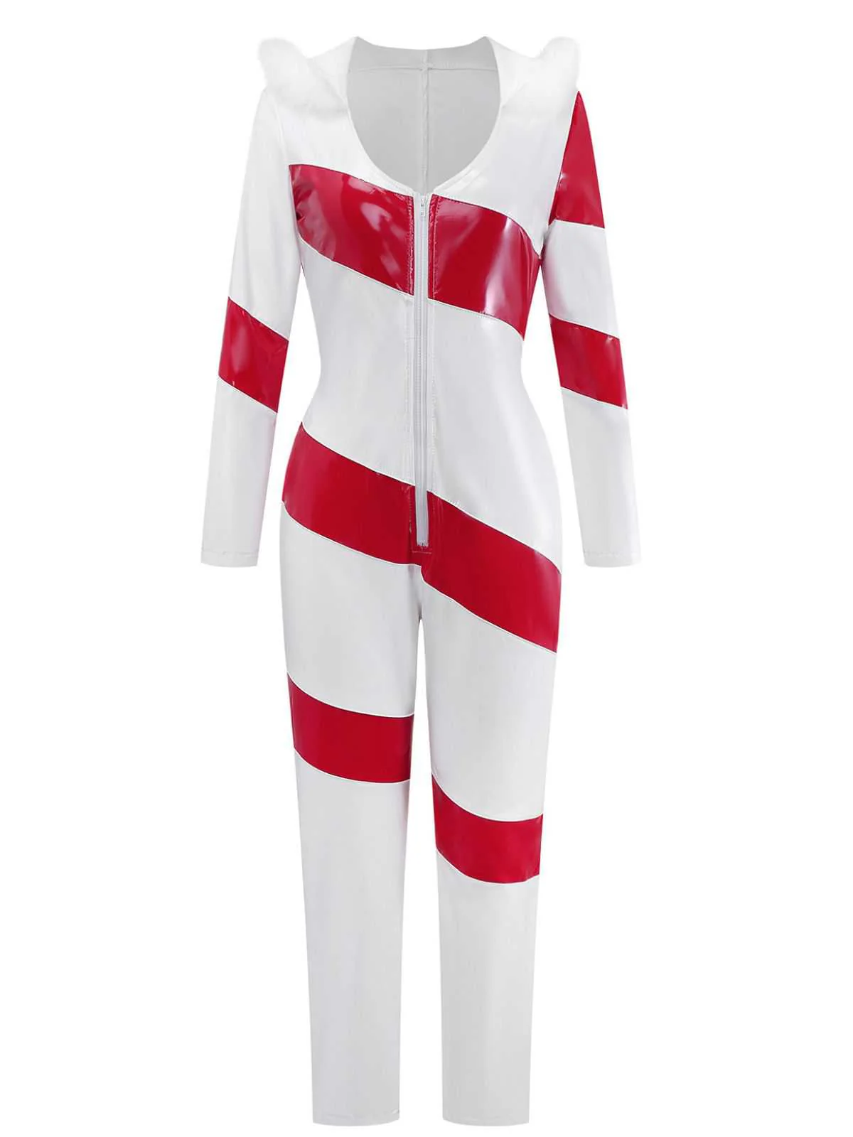 1970s Christmas Candy Cane Hooded Jumpsuit - Image 2
