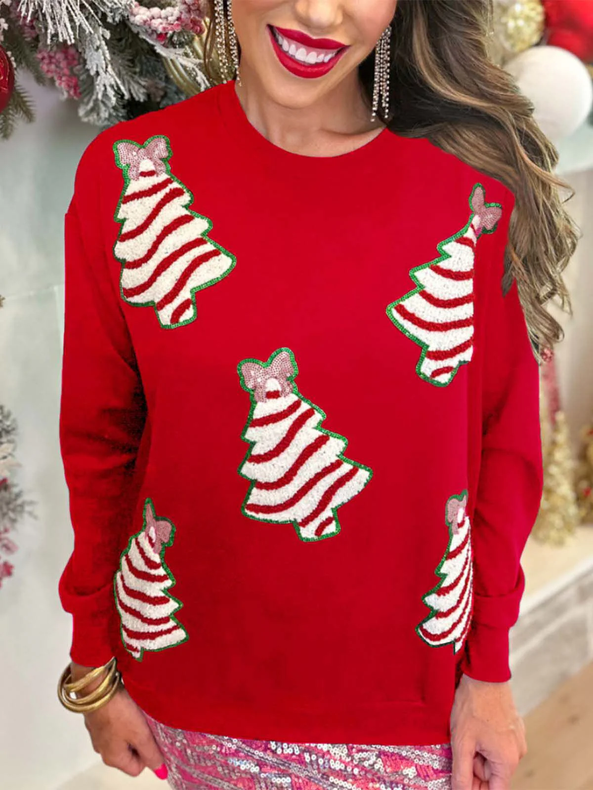 1970s Christmas Tree Sequined Sweatshirt - Image 3
